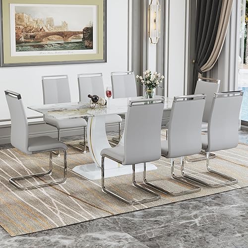 Miniatura 113 de JUFU Juego de Mesa de Comedor para 6, Mesa de Mármol Sintético y Juego de Sillas de 6, Juego de Mesa de Comedor Moderno para 6, Juego de Mesa de