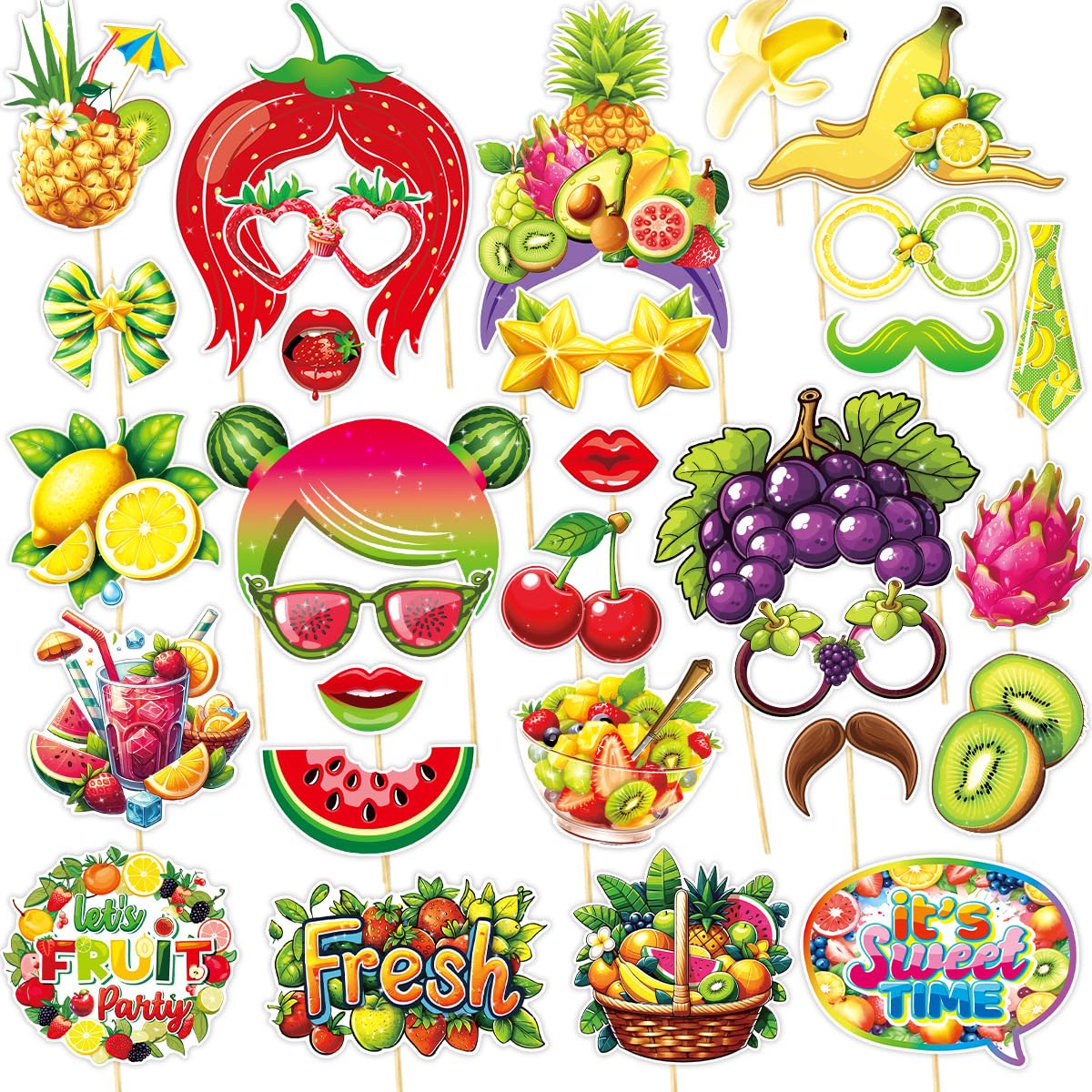 30Pcs Fruit Birthday Party Decorations,Fruit Photo Booth Props, Hawaiian Theme Birthday Party Supplies