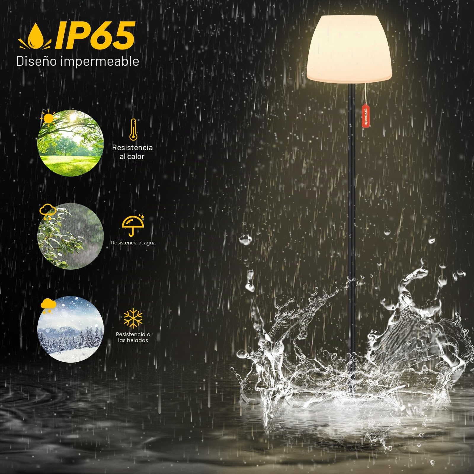 Lámpara de pie solar para exteriores con sensor de luz, regulable, blanco cálido y RGB, lámpara de pie inalámbrica, recargable, lámpara de pie LED solar, resistente al agua