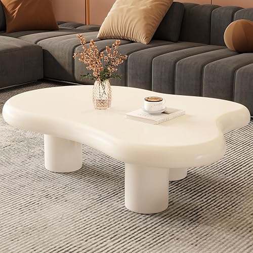 Miniatura 3 de Mesa de Café Cloud, Mesa Central Irregular Ondulada de 46", Mesa de Acento Estética Moderna para Sala de Estar y Dormitorio, Blanco Crema