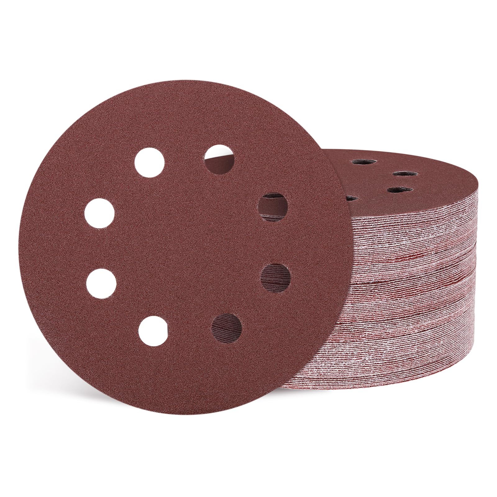 Kozelo 110 Pcs Sanding Disc 125 mm 120 Grit 8 Hole Hook and Loop Random Orbital Sandpapers Suitable for Drywall Sander Wood Metal Furniture, Red