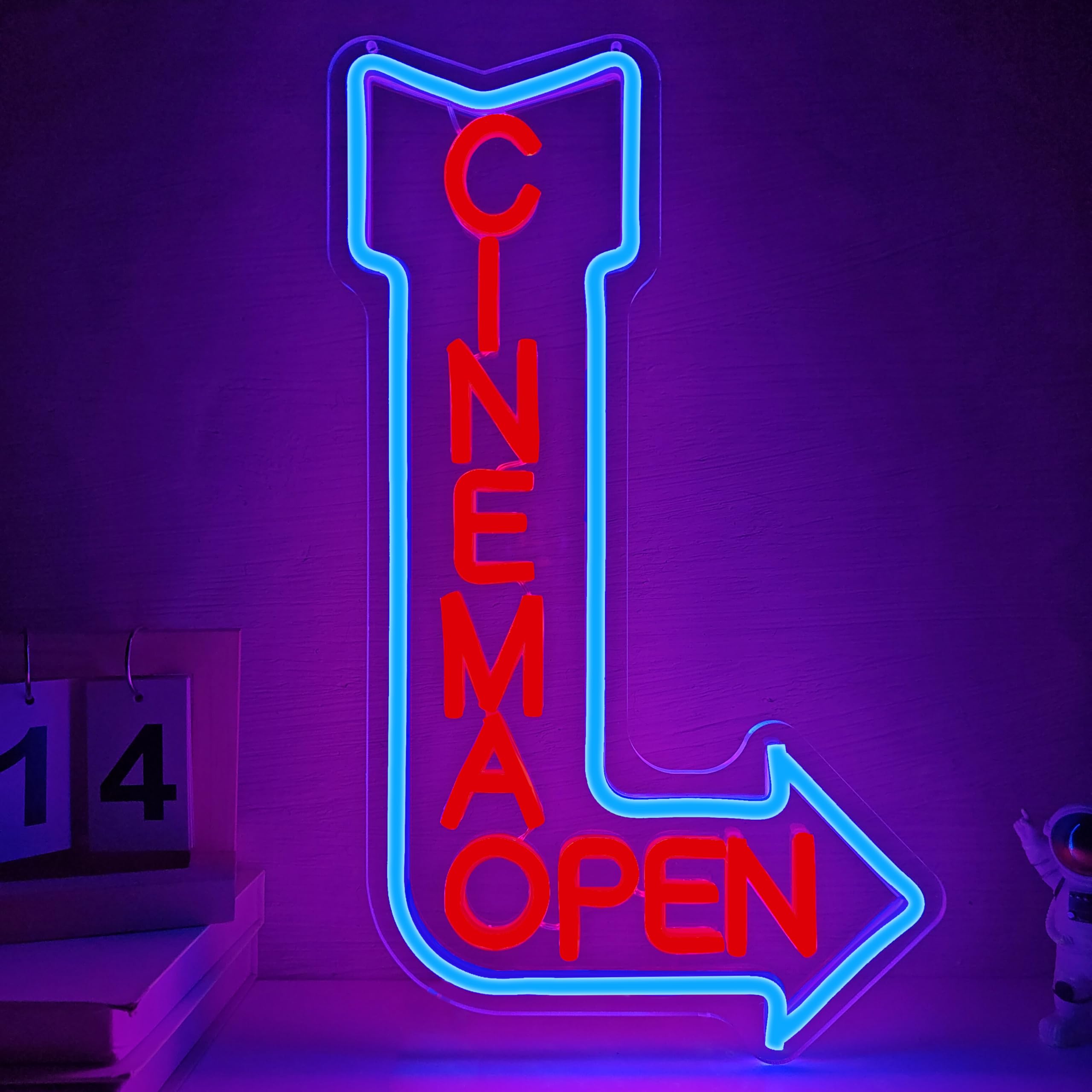 CINEMA OPEN Neon Sign Theater Neon Light Sign for Wall Decor USB Powered Film Theater Led Signs for Business Home Cinema Movie Theater Led Neon Signs Arrow LED Signs Movie Theater Decor for Friends