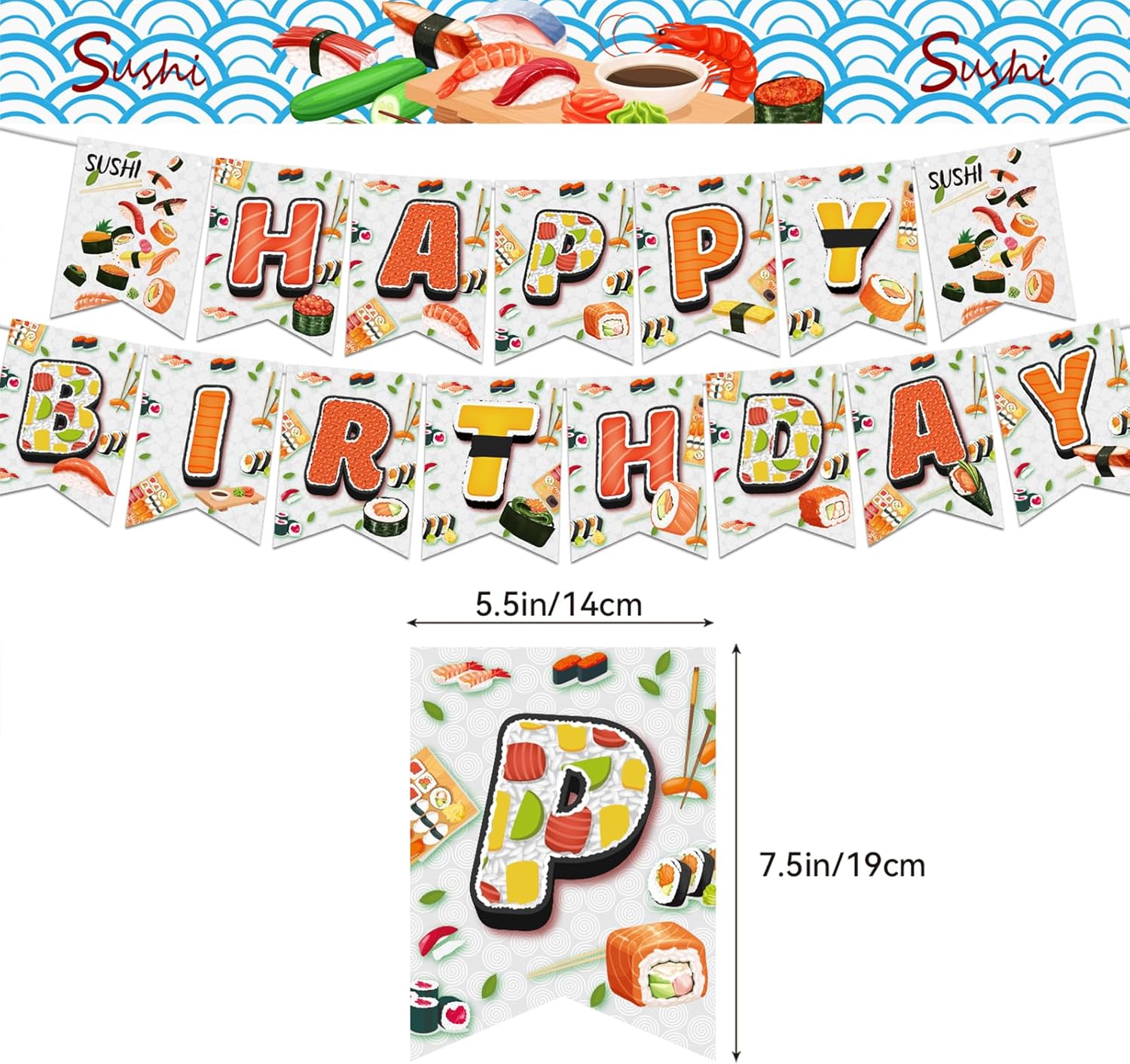 Sushi Party Decorations Japanese Birthday Party Decorations Includes Sushi Happy Birthday Banner Cake Topper Cupcake Toppers Balloons for Sushi Themed Party - Image 2
