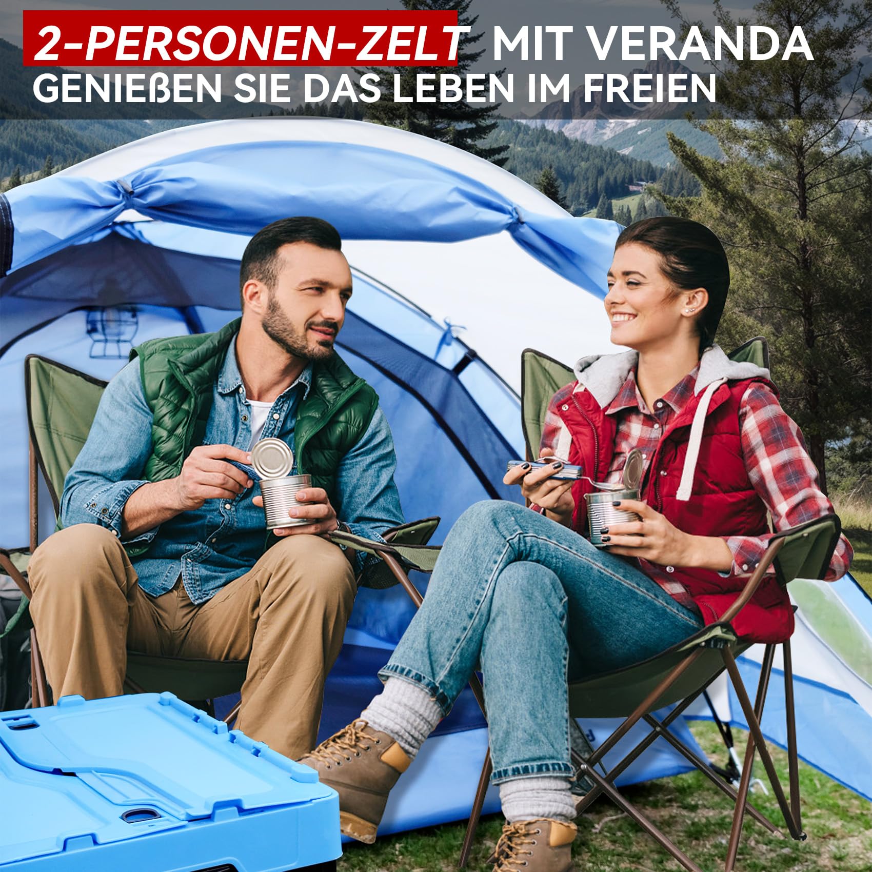 2 -Mann -Zelt mit geräumiger 110 × 100 cm Veranda - 3000 mm wasserdichtes Doppelhaut Dome, leichtes Windschutzgebiet für Camping, Wandern, Rucksackpacken, Festivals