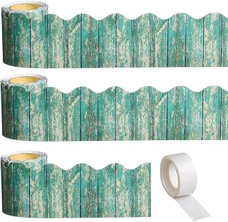 AWIZOM 99 Feet Wood Scalloped Bulletin Board Borders, 3 Rolls, Rustic Turquoise Wood, Waterproof, Easy to Use, Classroom Decoration