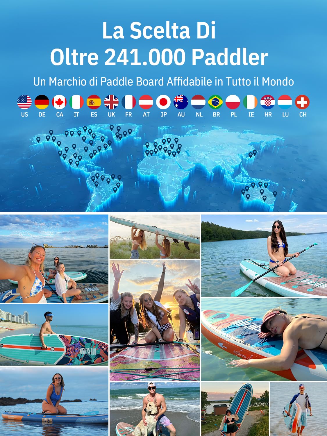 Niphean Tavola SUP Gonfiabile 320cm/230cm con Accessori SUP Stabile | Tavola SUP Rigida Portata 200kg, Antiscivolo con Kit Riparazione, per Adulti, Principianti, Uomini, Donne e Yoga