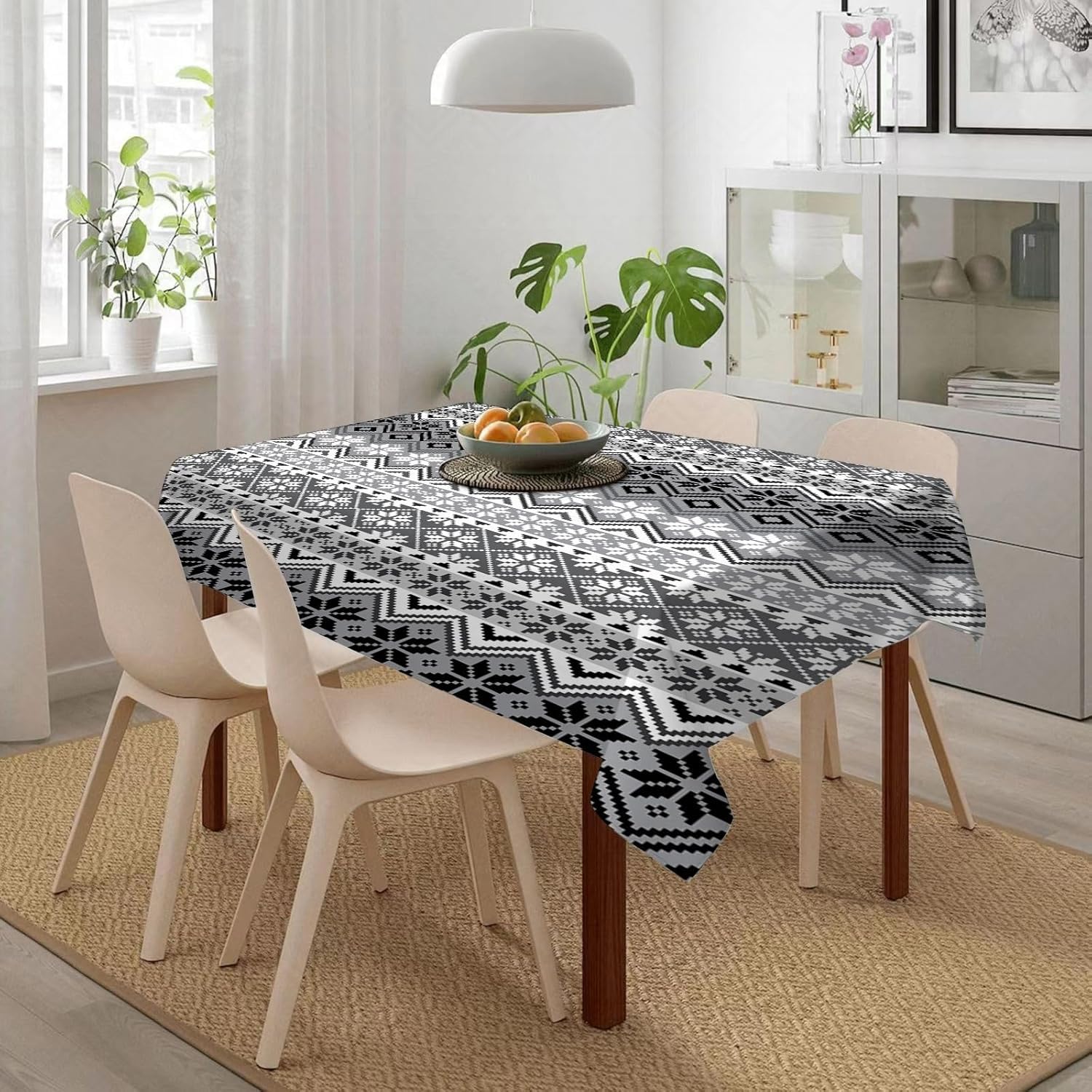 Tischdecke Outdoor Boho Tischdecken Abwaschbar 3D Grau Tischtuch Wasserdicht Wetterfest für Party Biertisch, 140x300 cm Q.P160