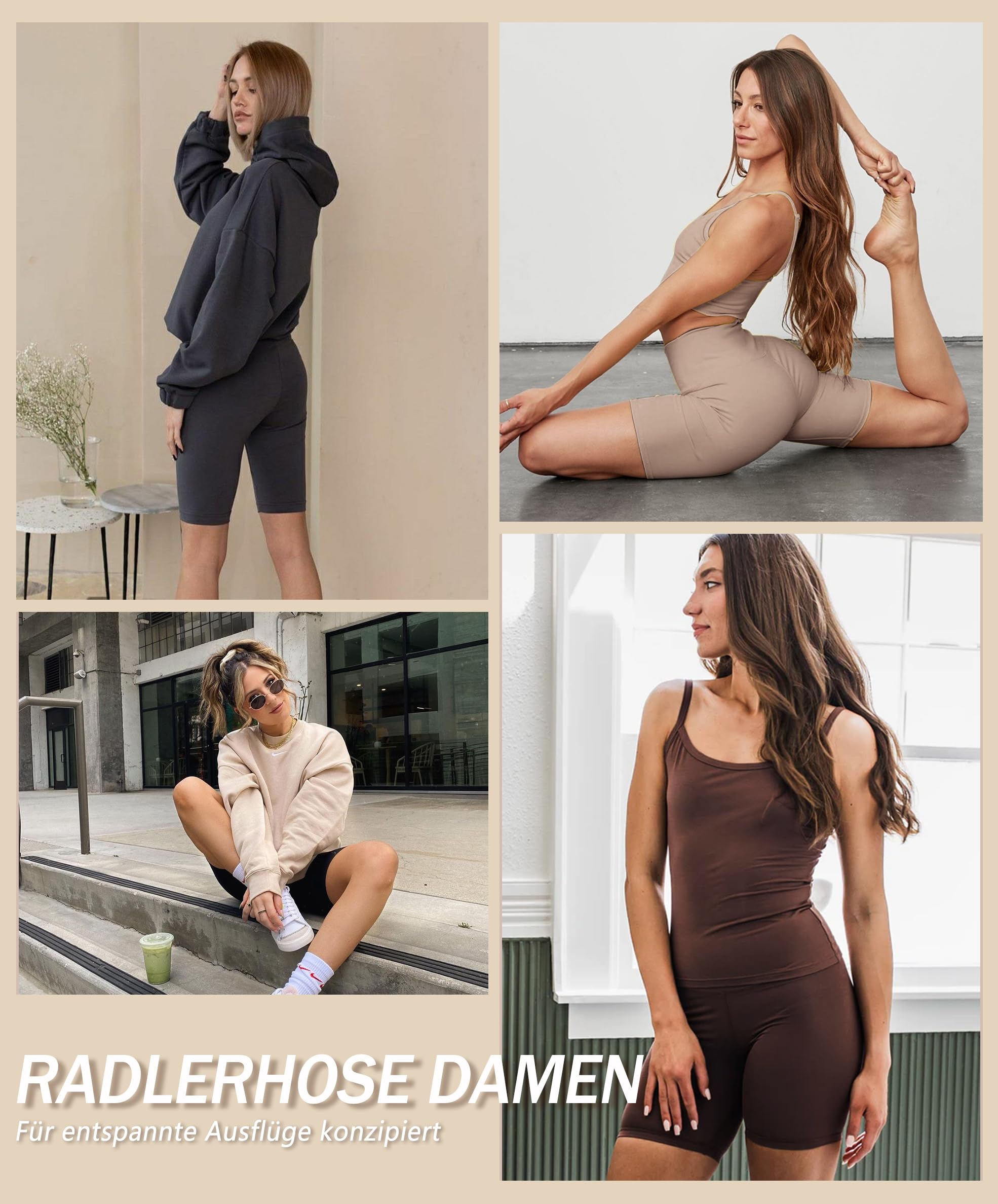 BAYDI Creamlush damskie spodnie rowerowe, 20 cm, wygodne, krótkie spodnie sportowe z wysoką talią, do jogi, pilatesu, na czas wolny, na co dzień