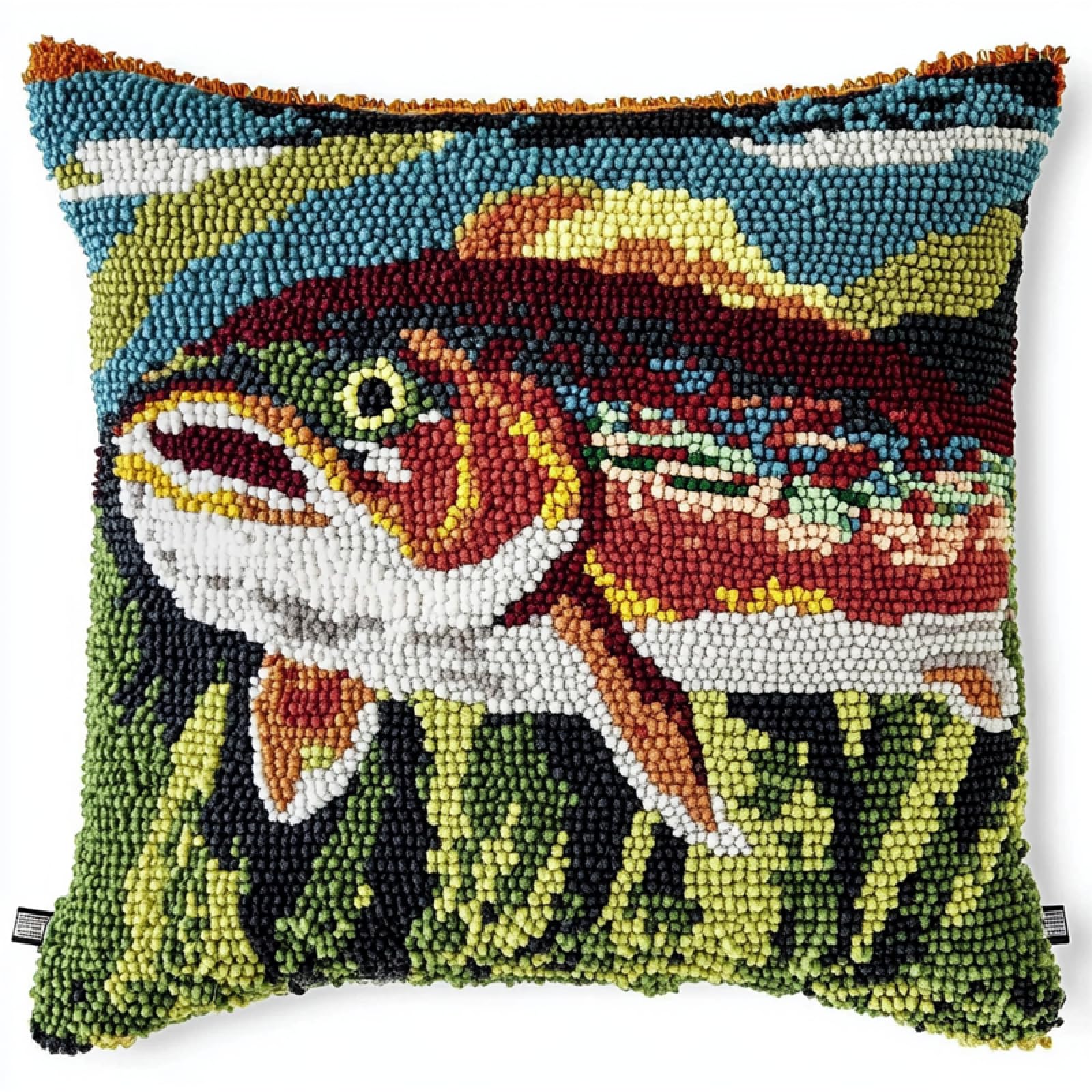 Ansiweigo Multicoloured Latch Hook Cushion Kit For Adults Diy Hand Crochet Pillow Cover 17X17 Inch Home Sofa Decor,Trout Fish
