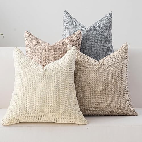 Pack of 4 Throw Pillow Covers 22x22 inch Beige Light Gray Boho Cushion Covers Decorative Farmhouse Pillow Covers for Couch Bed Sofa Living Room Home Decor Soft Square Pillowcase