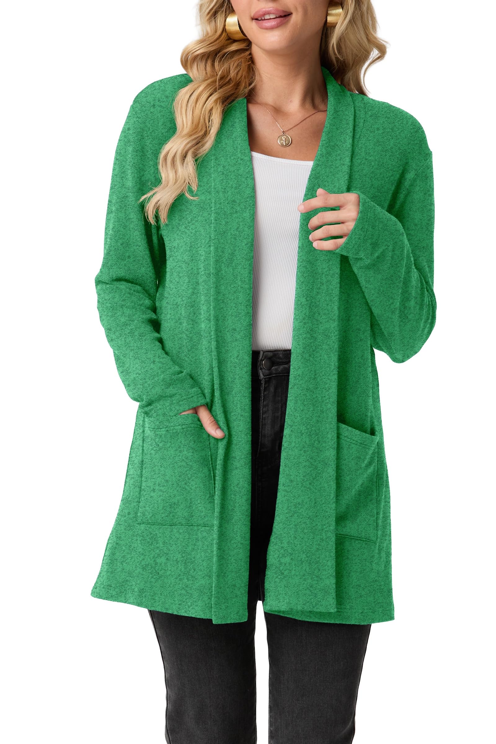 GRECERELLE Cardigan à manches longues pour femme - Élégant et léger - Décontracté - Long col châle - Manteau en tricot décontracté avec poches - Printemps, automne, hiver
