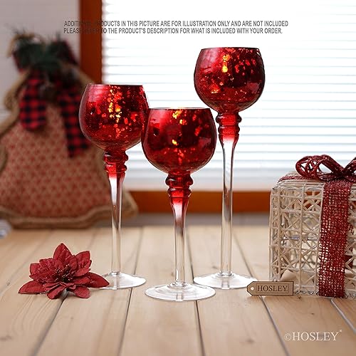 Miniatura 4 de Hosley Juego de 3 portavelas de cristal rojo agrietado de 12 pulgadas, 10 pulgadas, 9 pulgadas, ideal para bodas, eventos especiales, fiestas,