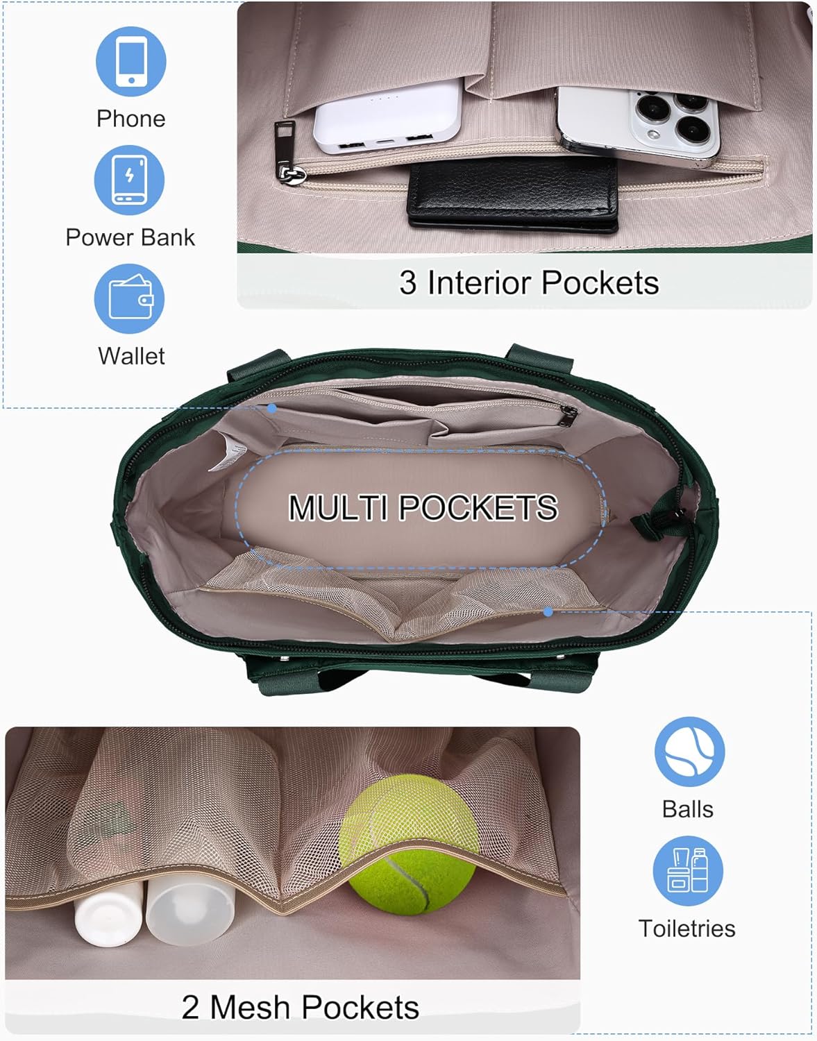 Kasqo Tennis Bags for Women, Large Pickleball Tote Bag Men 2 Rackets Lightweight Crossbody Shoulder Bag for Gym Sport - Image 5