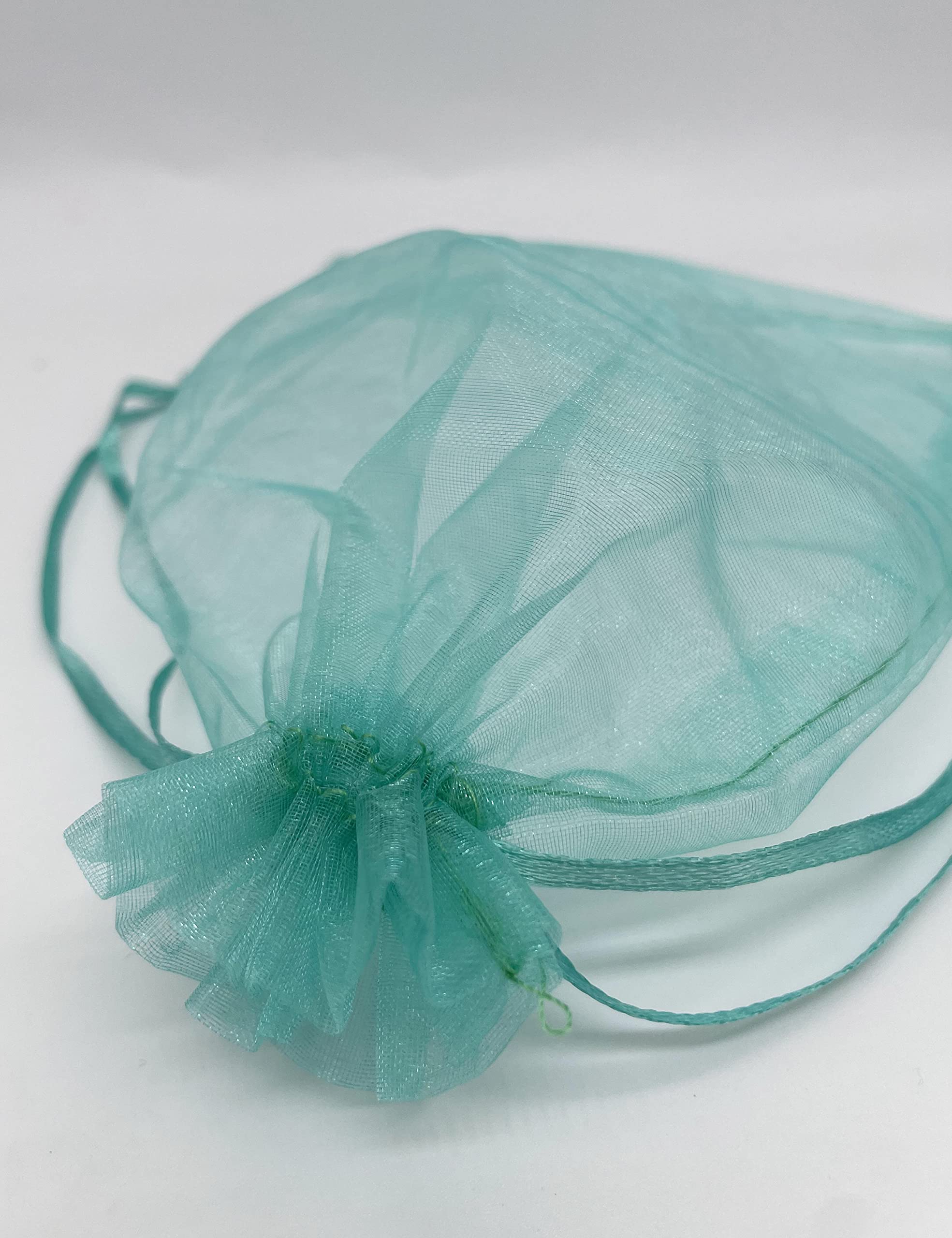Jexila 100PCS Sheer Teal Organza Bags 4''X6' Small Mesh Drawstring Jewelry Gift Pouch for Baby Shower Wedding Party Favor Goodie Candy