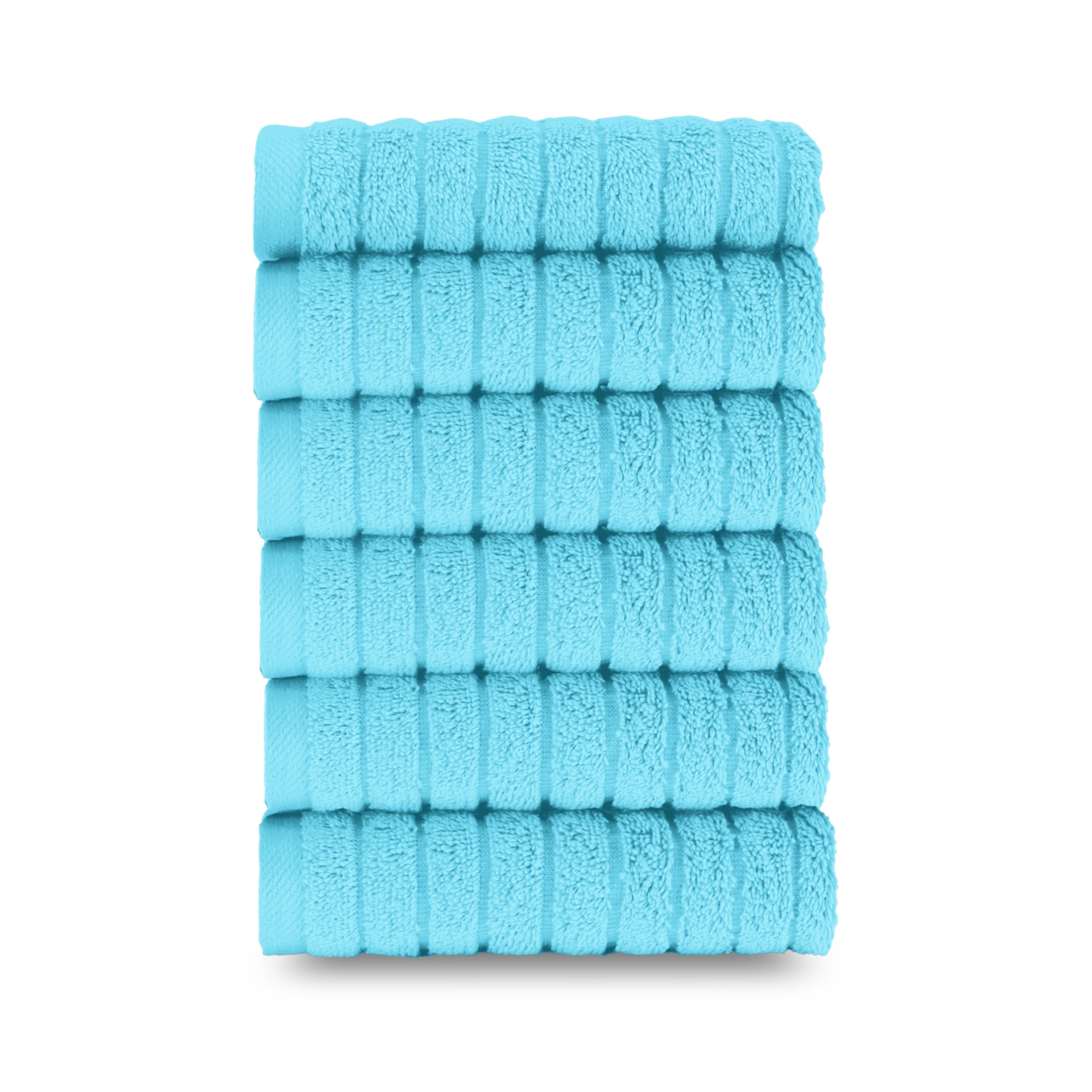 Elegant Comfort 100% Turkish Cotton Corduroy Ribbed Luxury Washcloths 6 Pack Soft 13 x 13 Inch - Higly Absorbent, Durable, Quick Dry, Spa Premium Hotel Quality for Bathroom or Travel, Aqua
