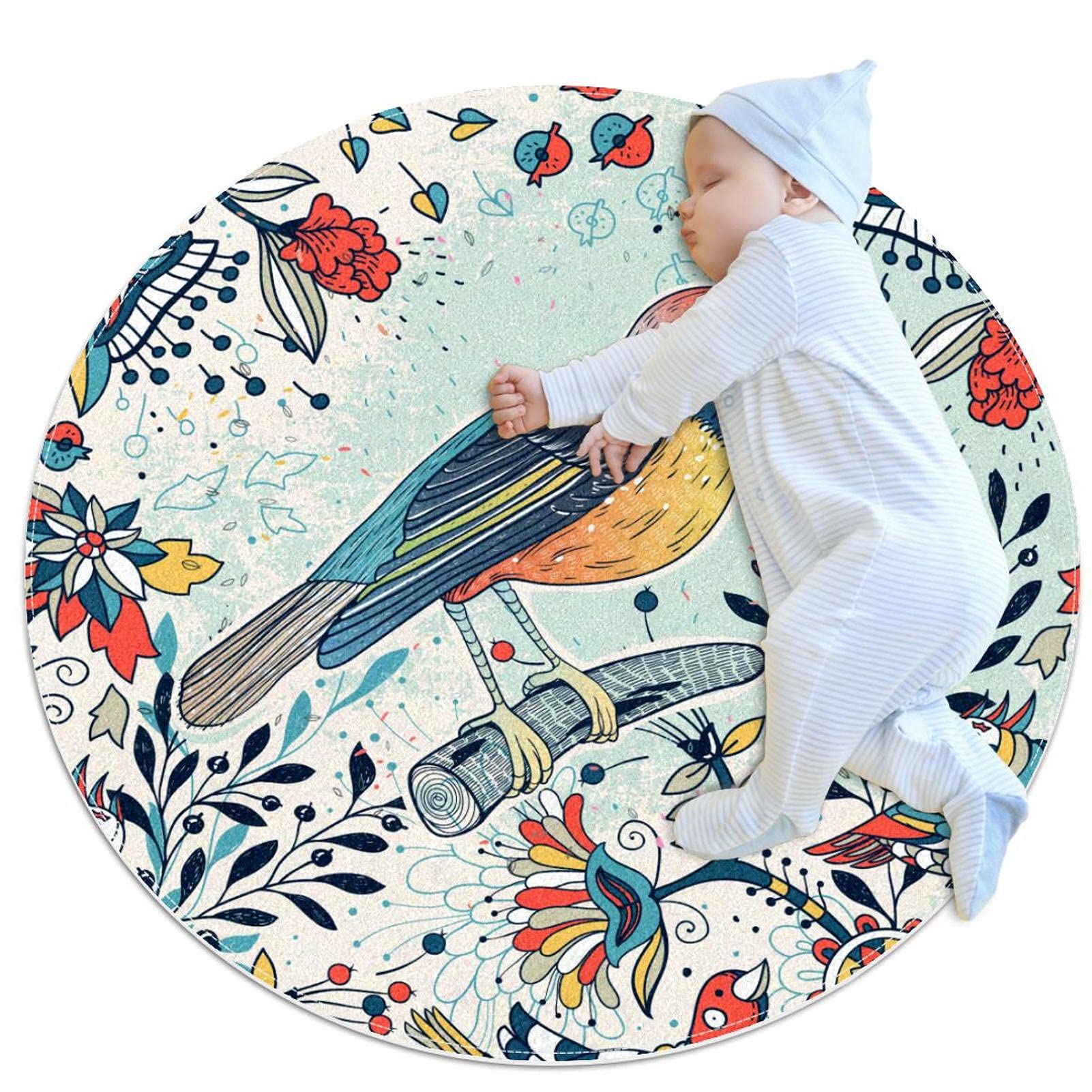 Tapis oiseaux fleurs JDEZ carré avec motif floral de décoration 70x70
