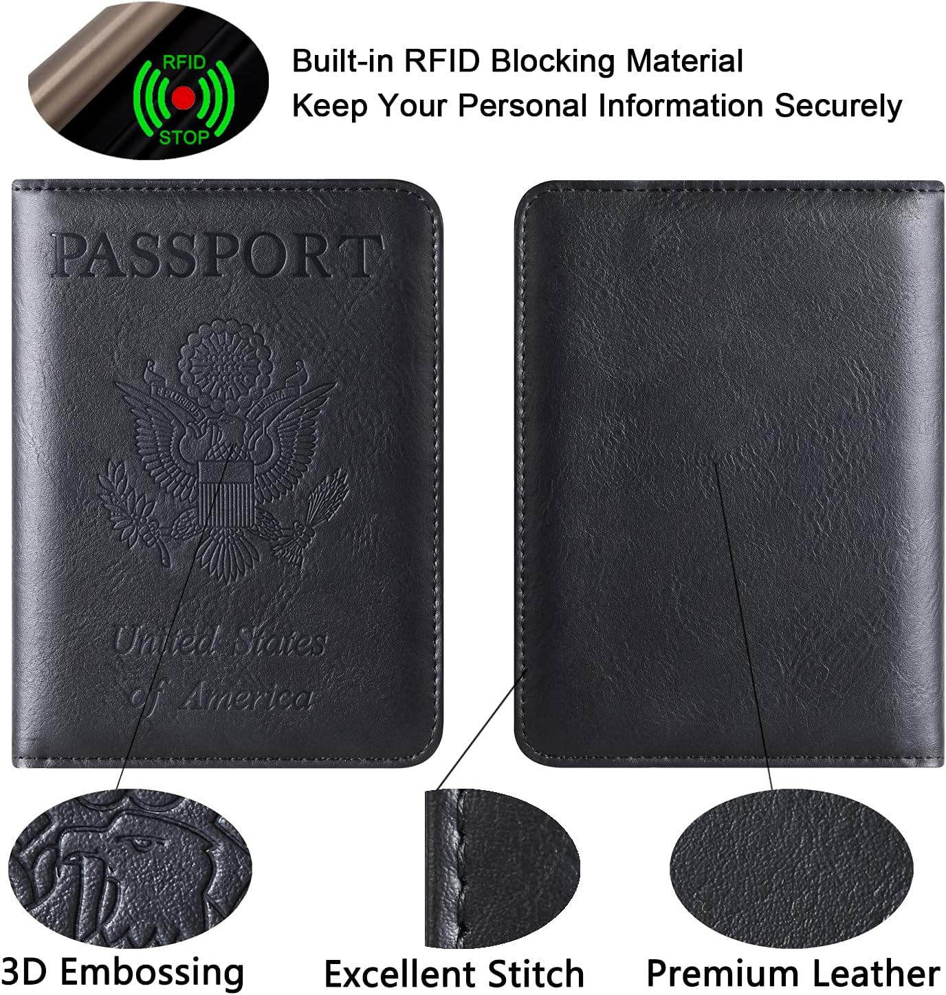  | Passport and Vaccine Card Holder Combo Passport Holder Cover Wallet Case Rfid Blocking Leather Travel Wallet for Men Women (Black) | Passport Wallets