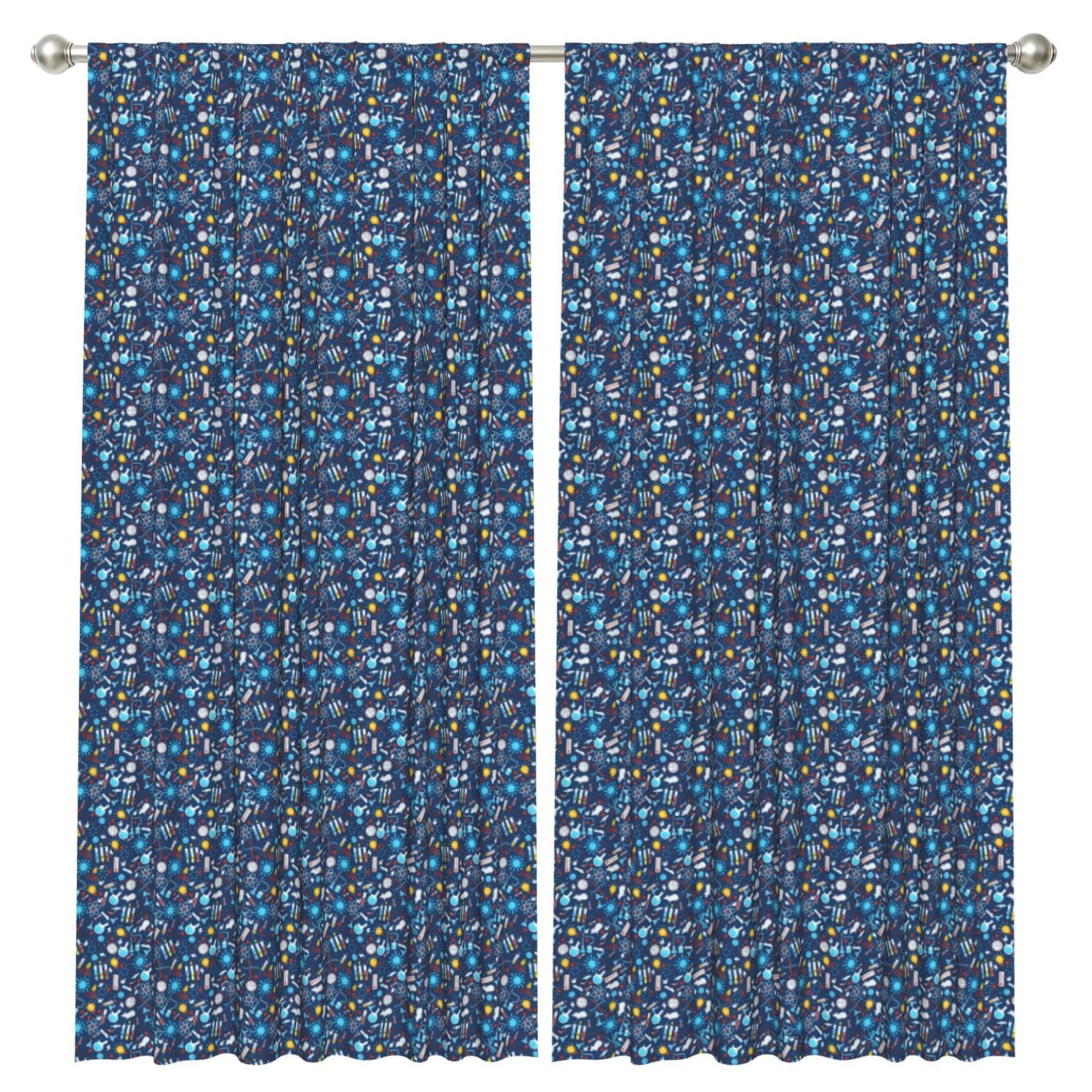 InOmak Chemistry Pattern, 2 Panels Window Curtains 52 x 84 Inch Blackout Curtains for Living Room Bedroom