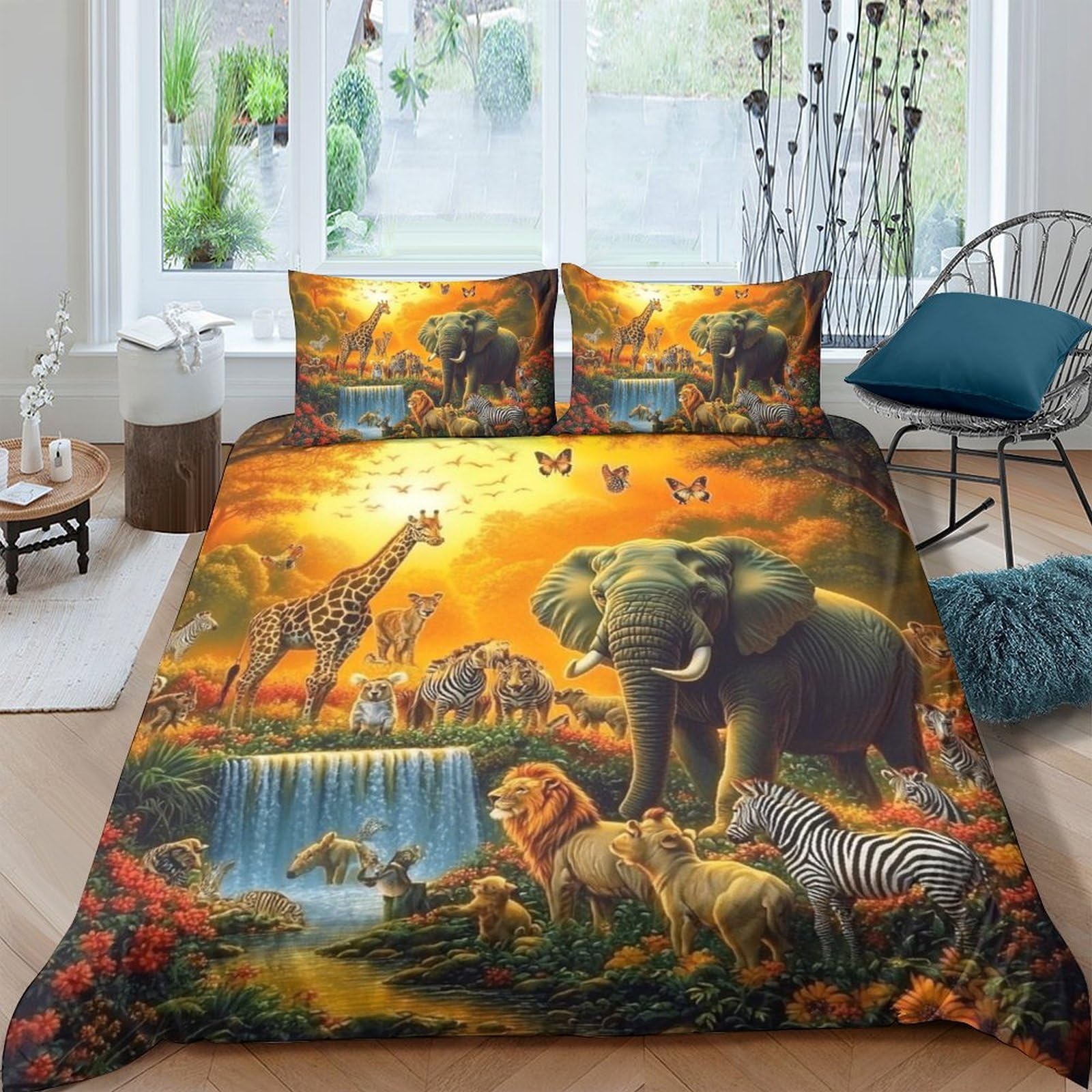 Ctjqhvkz Style-9 3D Printed Wildlife Safari Fitted Sheet Microfiber Soft Elephant Giraffe Mattress Cover Bedroom Decor Protection Single（135X200cm）