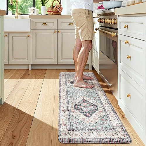 Miniatura 64 de KIMODE - Tapetes de cocina antifatiga, 2 unidades, navideños, estilo rústico, acolchados, para lavandería, oficina, fregadero, color rojo, 17 x 47