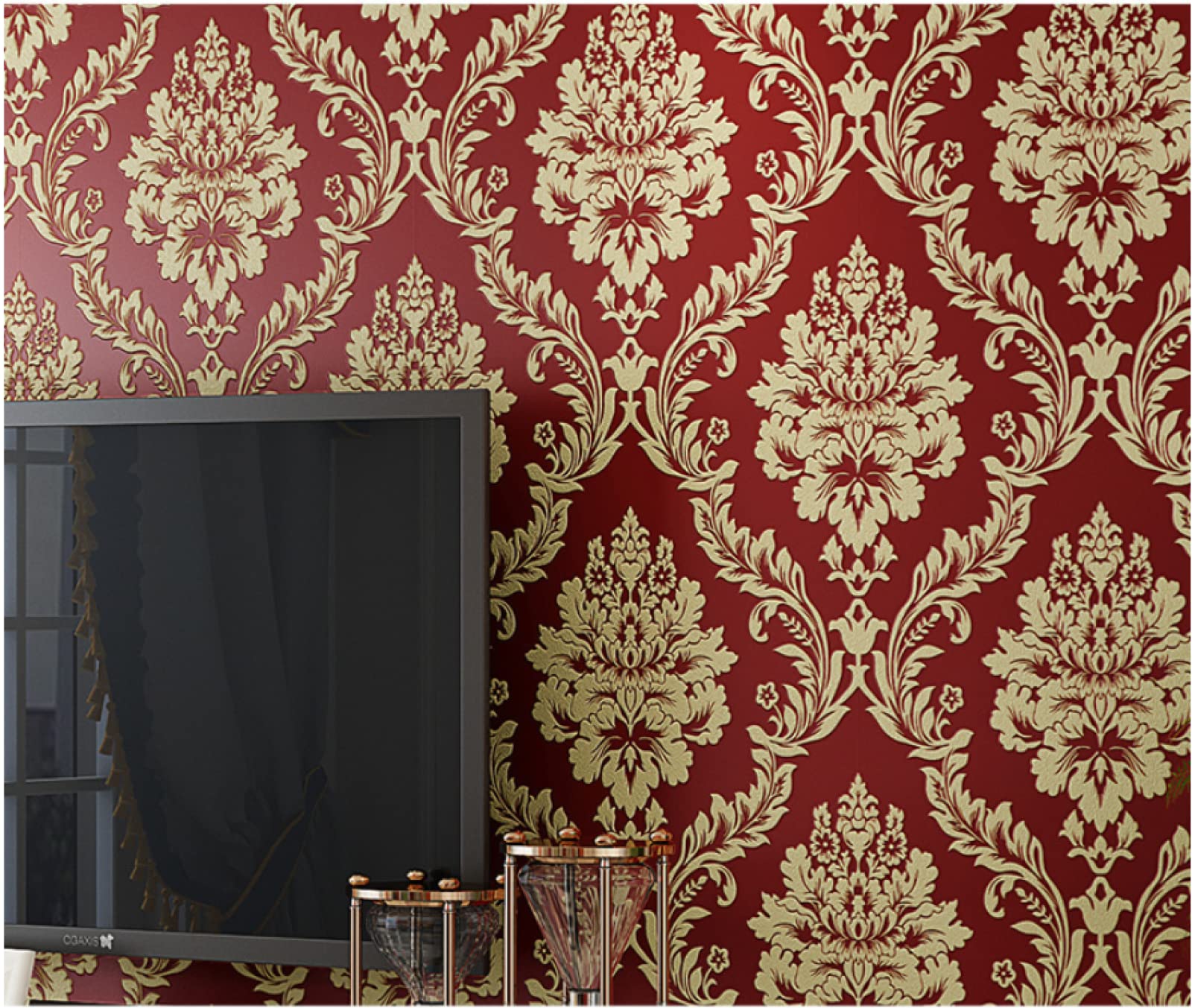 Carta Da Parati Stile Europeo Salotto Carta Da Parati Damascata Nero E Oro  - Tessuto Non Tessuto, Stile Europeo, 0.53x10m Tessuto Non Tessuto Parete, image size:1600x1353