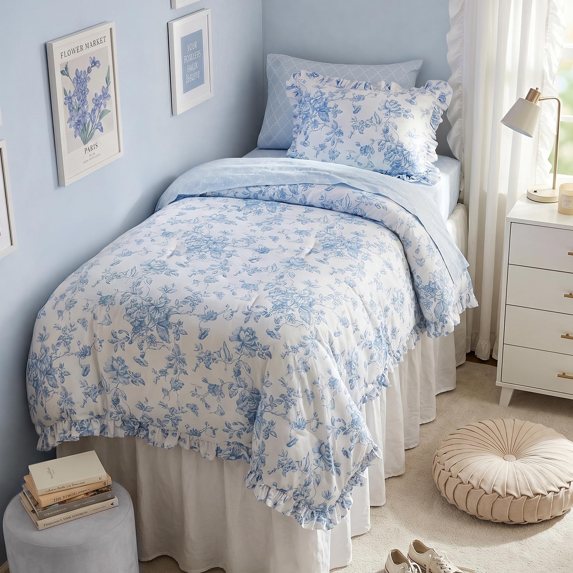 Madison Park Essentials Blue Floral Comforter Set with Sheets Twin XL 5 Piece