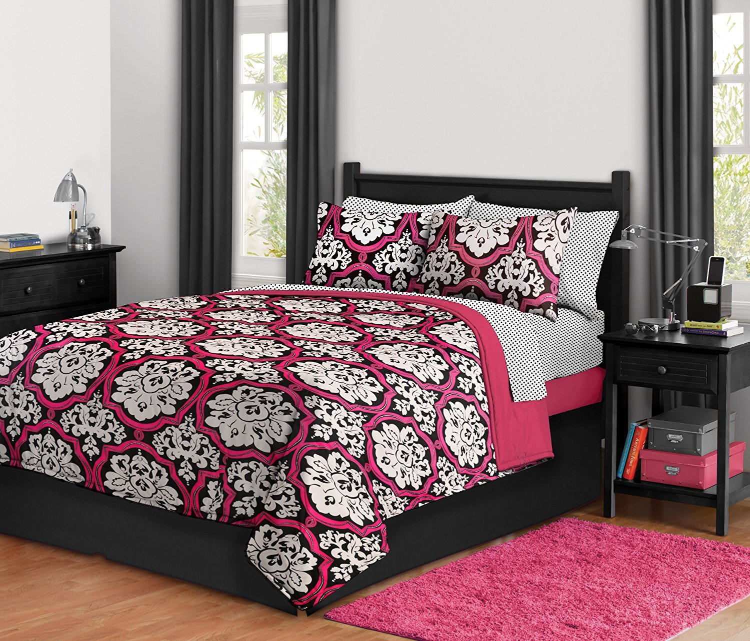 Damask Dotted Bed in a Bag, Full, Black