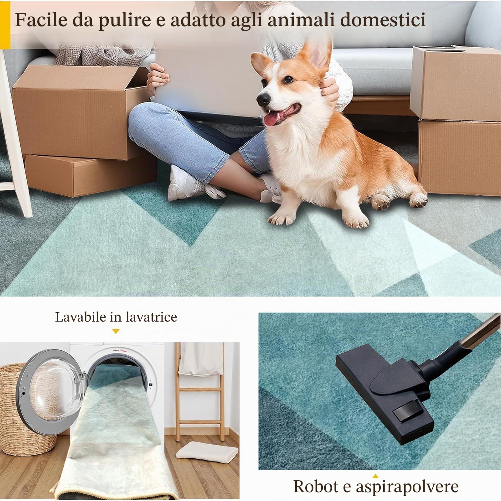 Tappeto Geometrico Moderno per Soggiorno, 140 x 200 cm | Lavabile in Lavatrice, Antiscivolo, Morbido Pelo Corto | Tappeto Astratto di Lusso per Salotto e Camera, Ottanio, Blu e Grigio