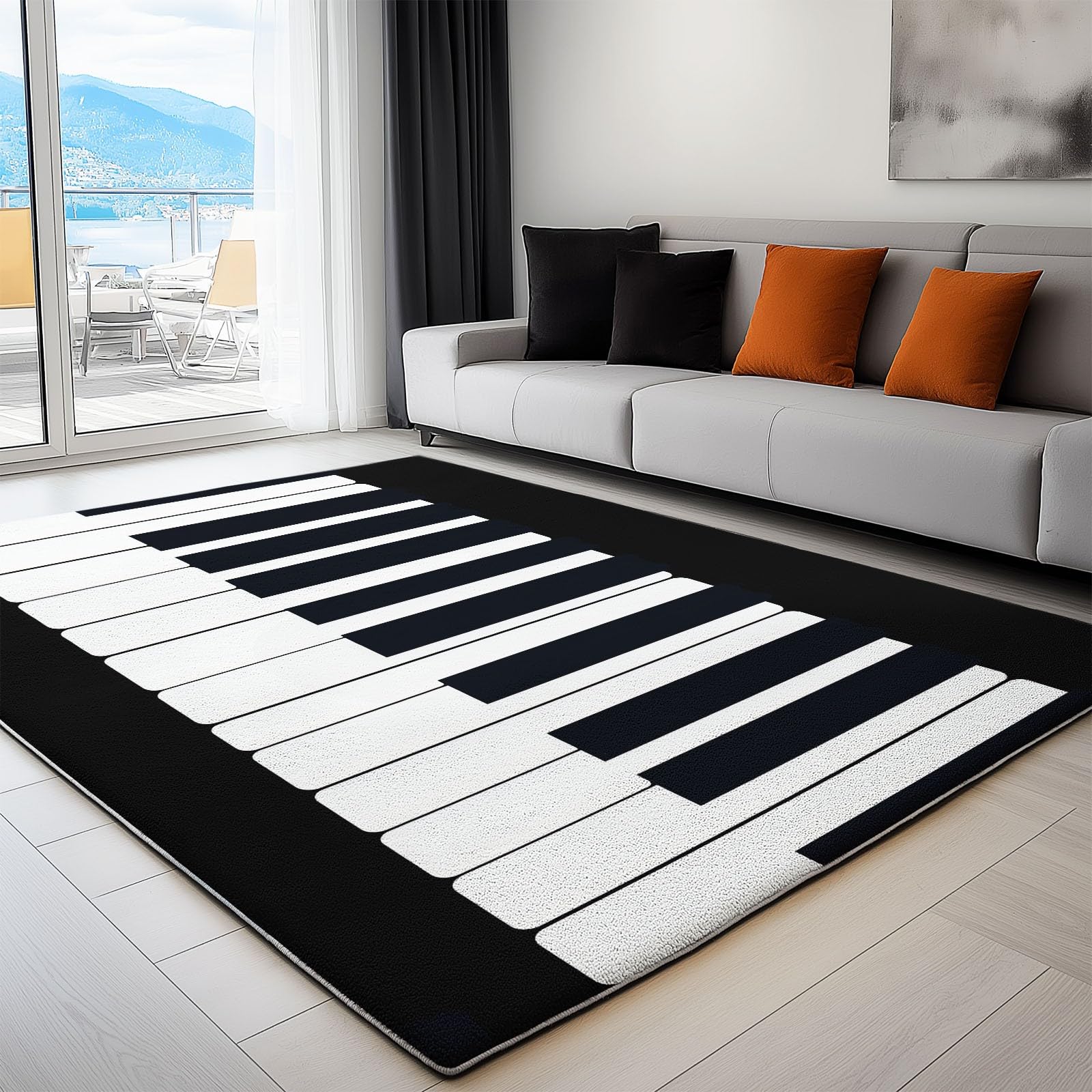 Generisch Teppich Klavier Keyboard Musiksmalerei Kreativität 120 x 180 cm Kurzflor Teppich, Pflegeleicht rutschfest, Läufer für Schlafzimmer Wohnzimmer Kinderzimmer, Schwarzweiß