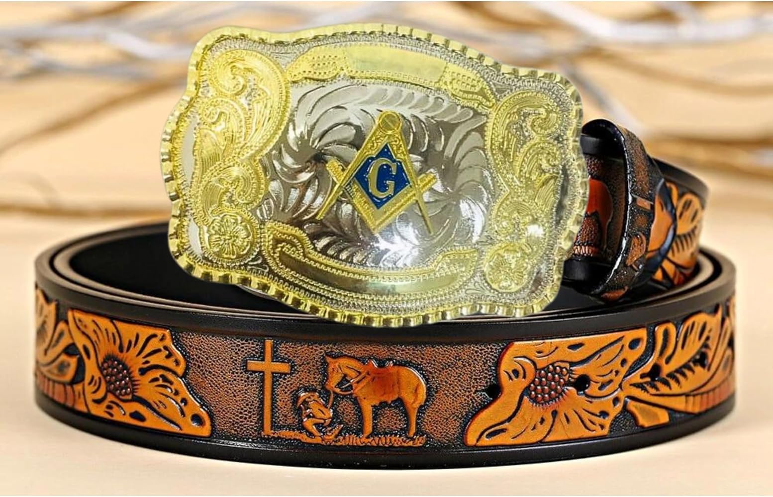 Gold Big Cowboy Belt Huge Western Belt Buckle HUGE 122*86MM MAN
