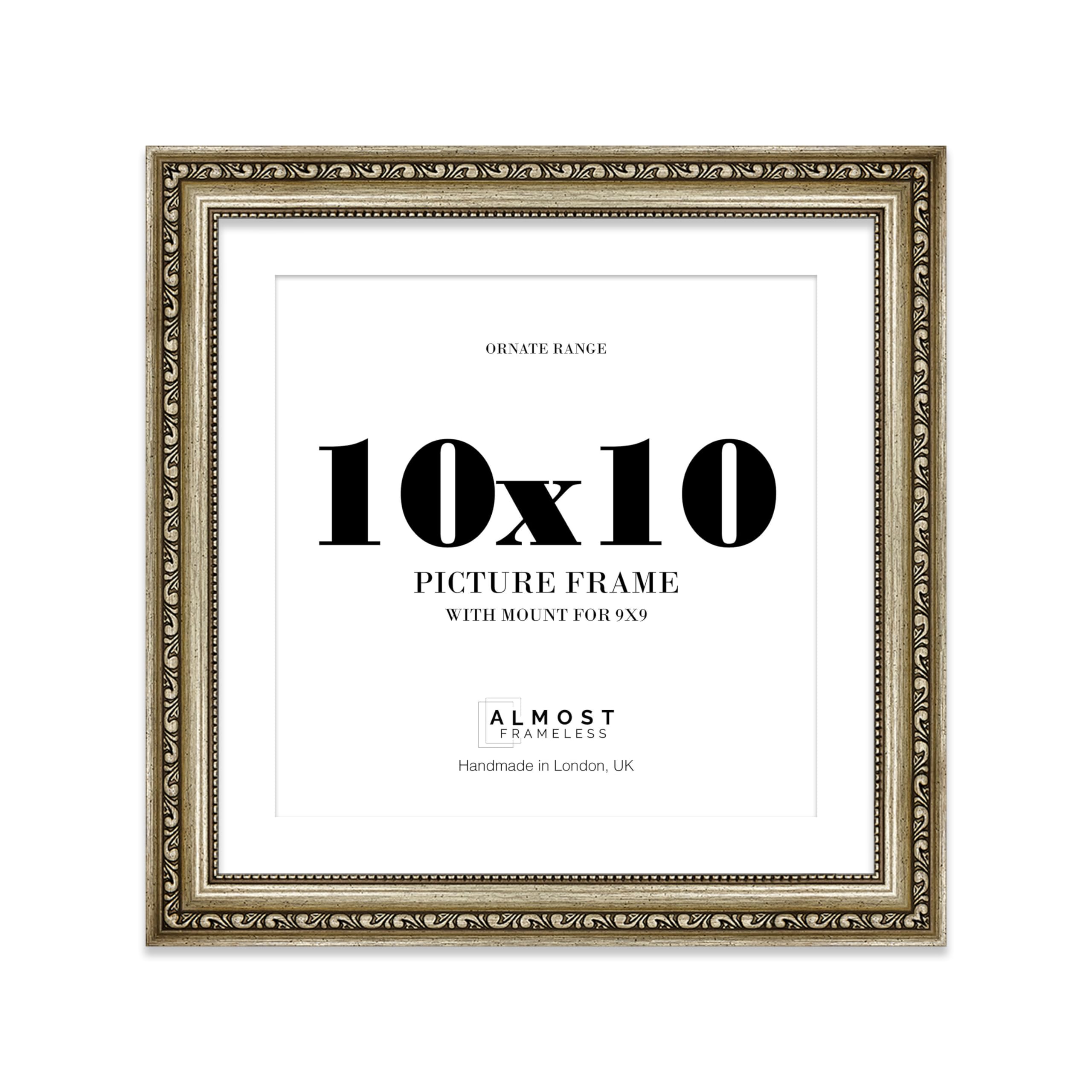 10x10 Champagne Silver Ornate Photo Frame With White Mat For 9x9 Picture, Ready to Hang or Stand, 1 Pack โ image 1