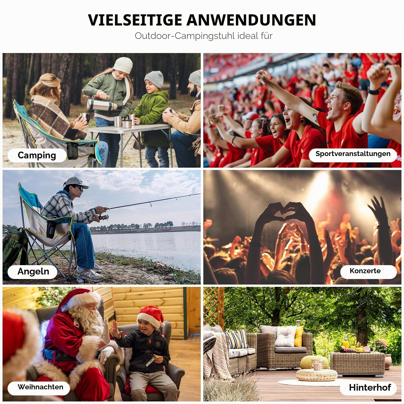 Übergroßer Campingstuhl, strapazierfähig, zusammenklappbar, für Erwachsene, XL, gepolstert, mit Getränkehaltern, Aufbewahrungstasche und Tragetasche, für Camping, Hinterhof, Angeln, Sport