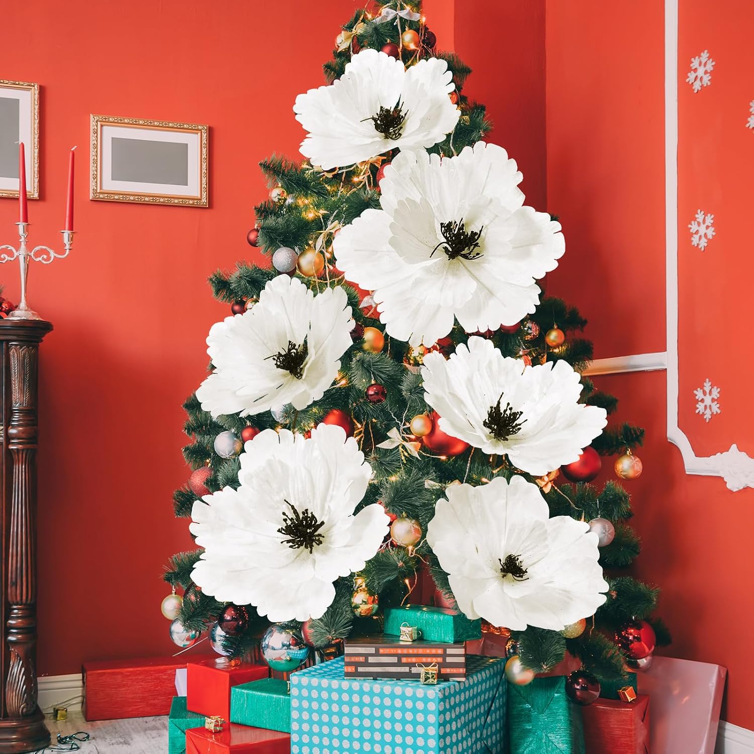 Janinka 6 Pcs Extra Large Flowers 22'' 12'' White Magnolia Velvet Artificial Flowers Wedding Party Favors Large Artificial Poinsettia Ornaments for Wedding Bridal Shower Birthday Party