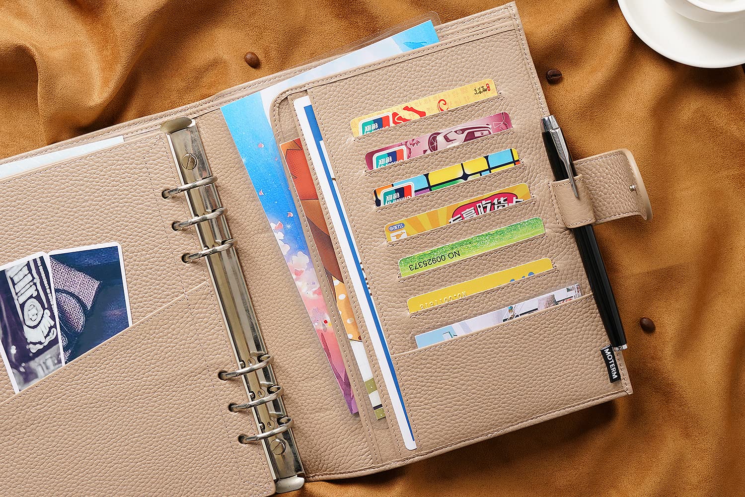 Moterm A5 Luxe Raccoglitore con Anelli - Organizer in Vero Cuoio (Ghiaia-Taupe, Anello da 30mm)