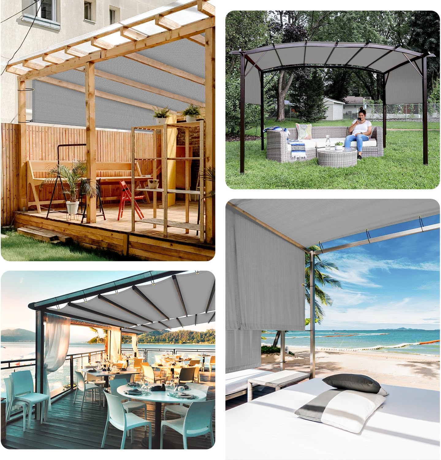 TANG 10'x12' Pergola Shade Cover Replacement Canopy for Patio Deck Sunshade Universal Shade Cloth with Grommets for Garden, Sunscreen Fabric with Weighted Rods(Light Grey)