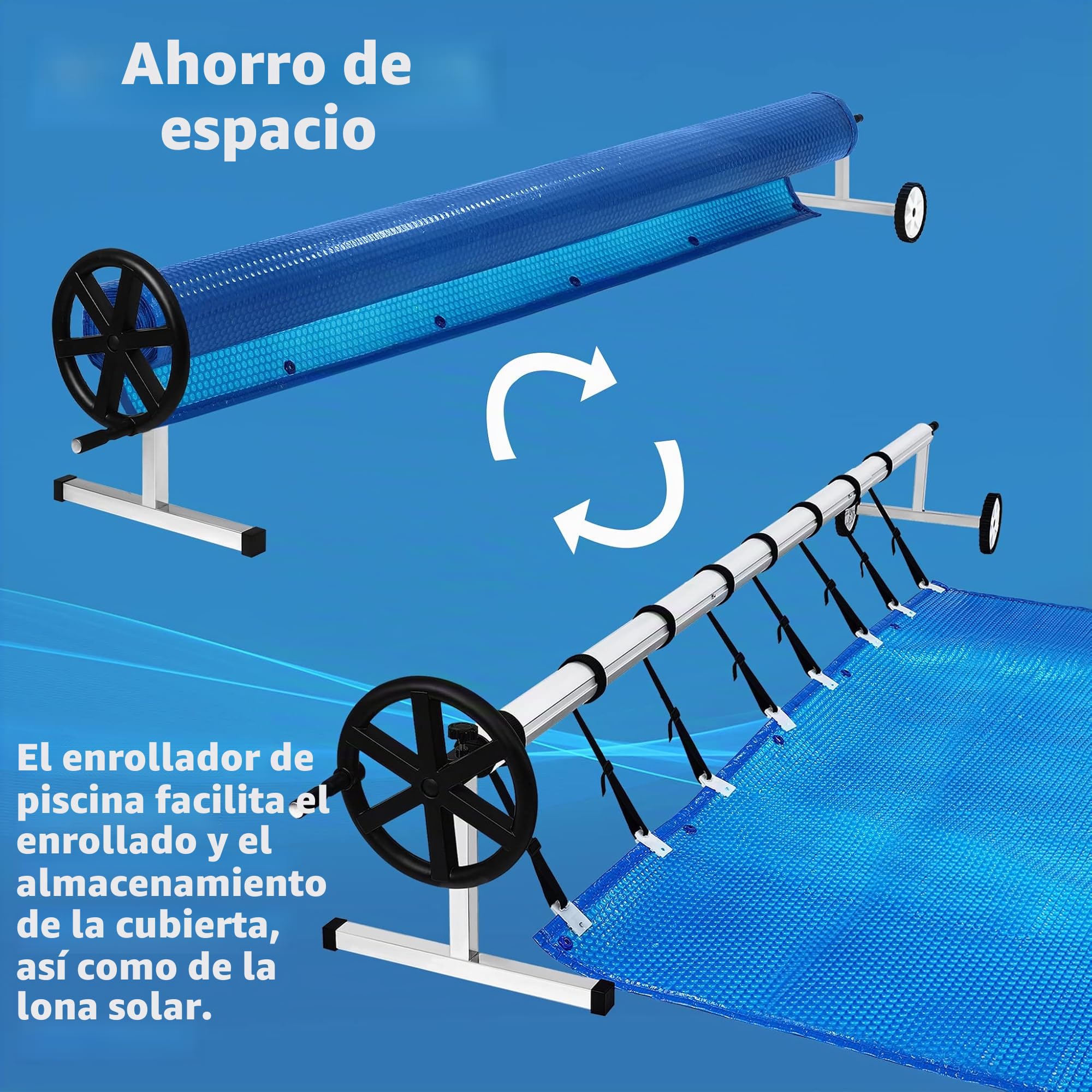 Sistema de enrollado para piscina, accesorios para lonas de piscina, lona solar, incluye cintas y ruedas, 3-5,7 m