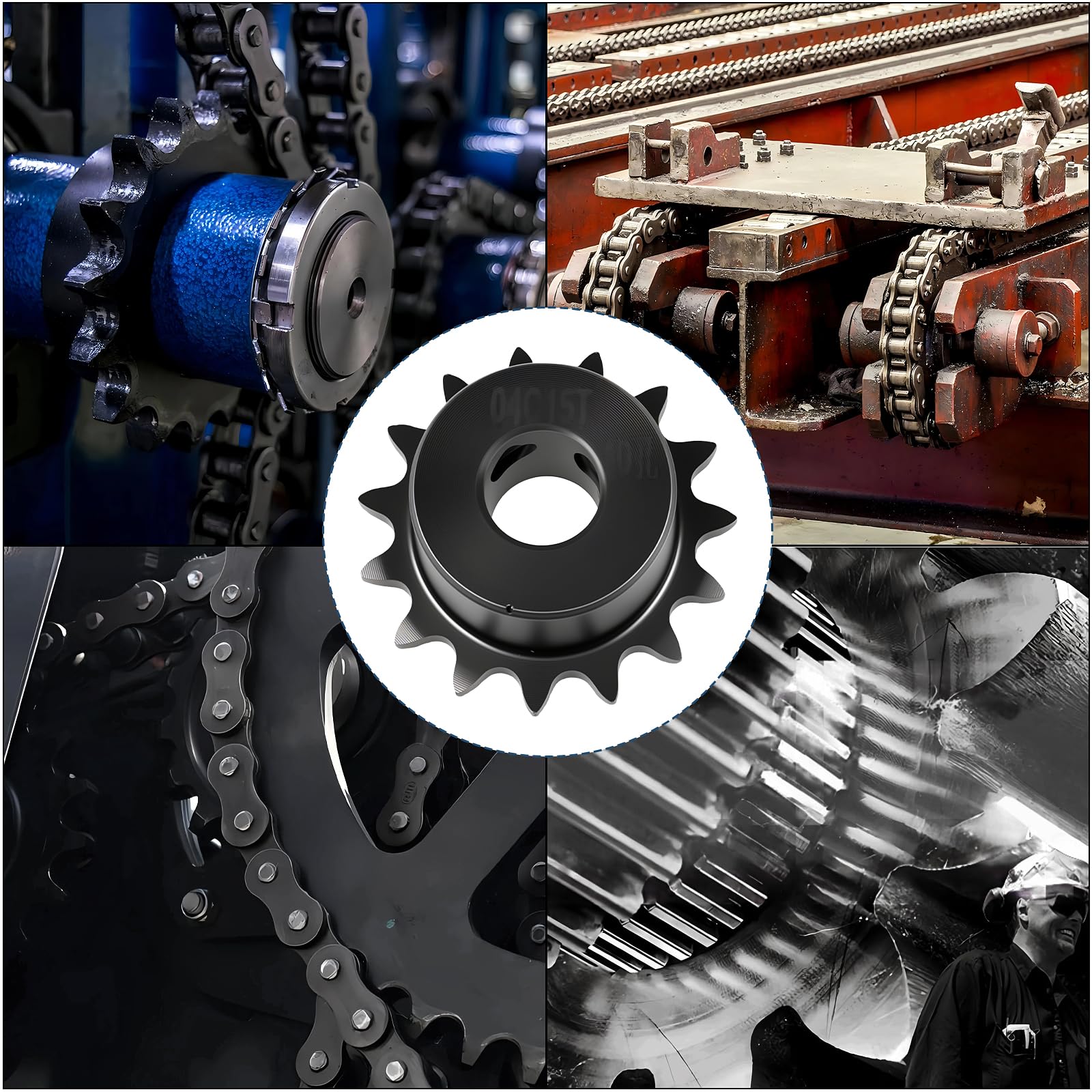 2Pcs 15 Tooth Roller Sprocket B Type, Single Strand 1/4 Inch Pitch, #25 Chain, 10mm Bore Black Oxide C45 Carbon Steel with Set Screws for ISO 04C — Amazon image 6