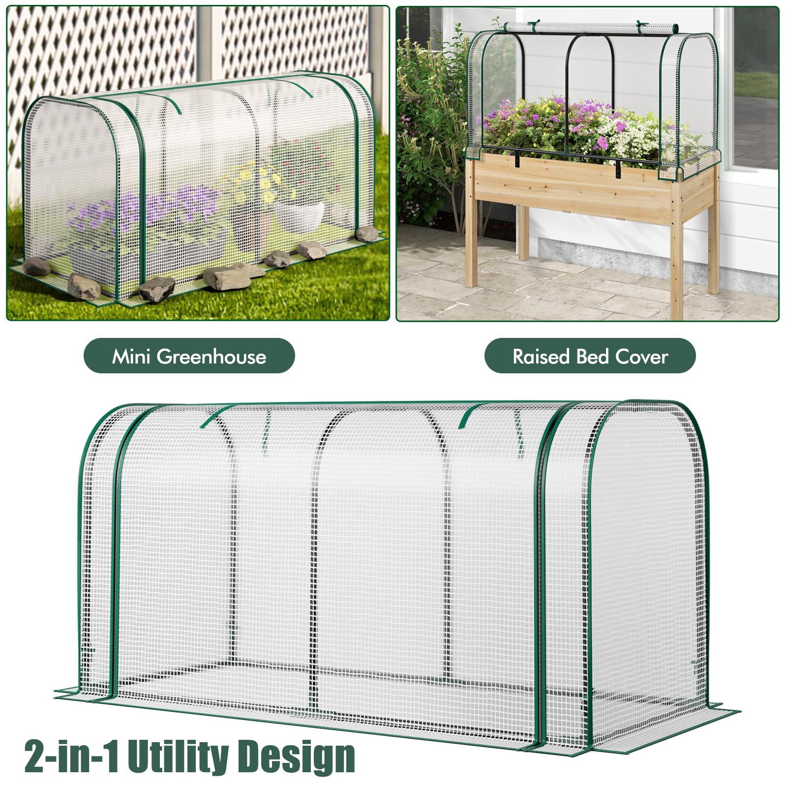HOMASIS Serra da Giardino con Porta Avvolgibile a Cerniera, Serra da Balcone in PE e Struttura in Metallo, Copertura per Orto Rialzato per Protezione Piante, 118 x 55 x 60 cm (Trasparente)