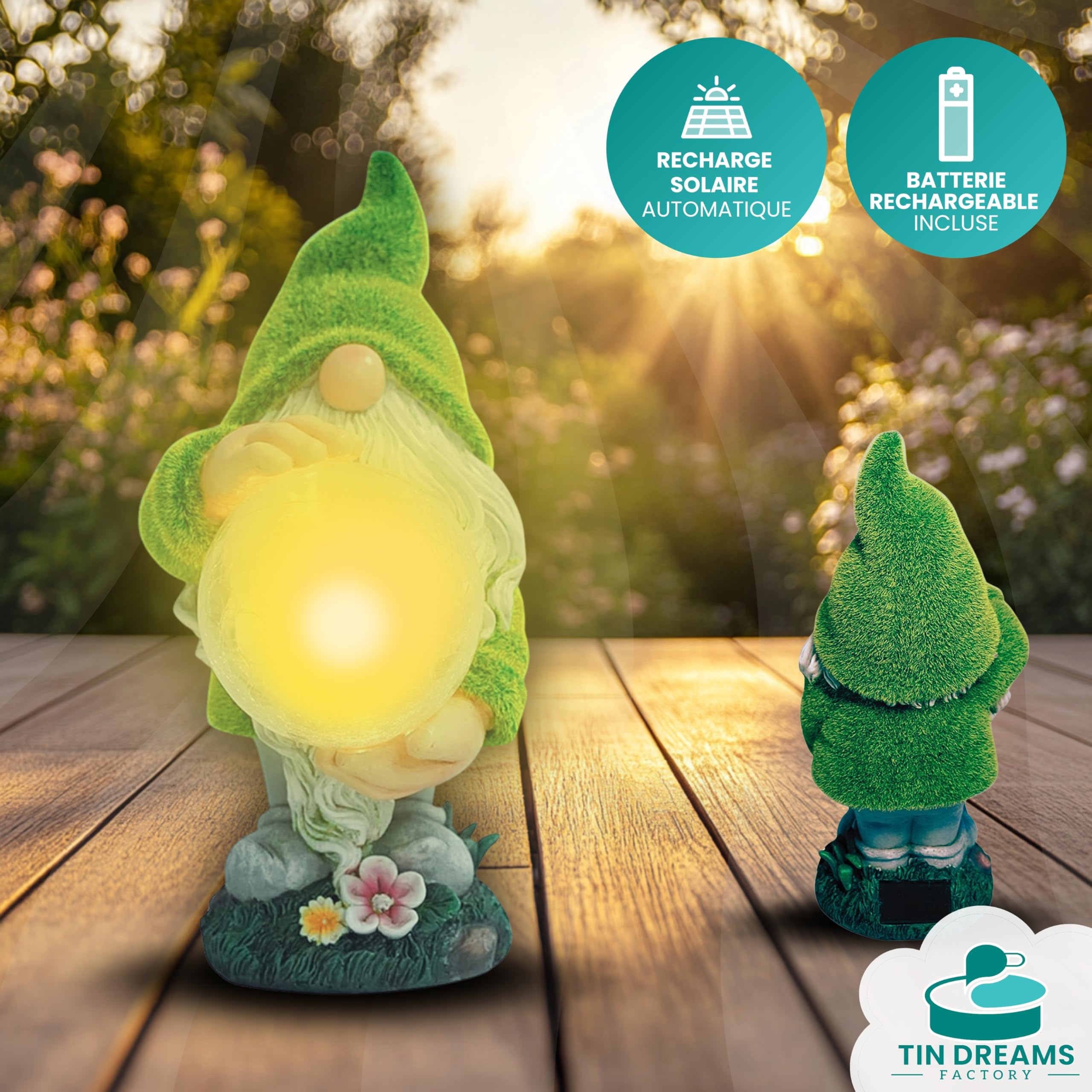 Nain Voyant avec Lumière Solaire – Figurine Décorative de Jardin en Résine – Nain avec Boule Lumineuse LED – Décoration Originale pour Jardin, Terrasse et Patio