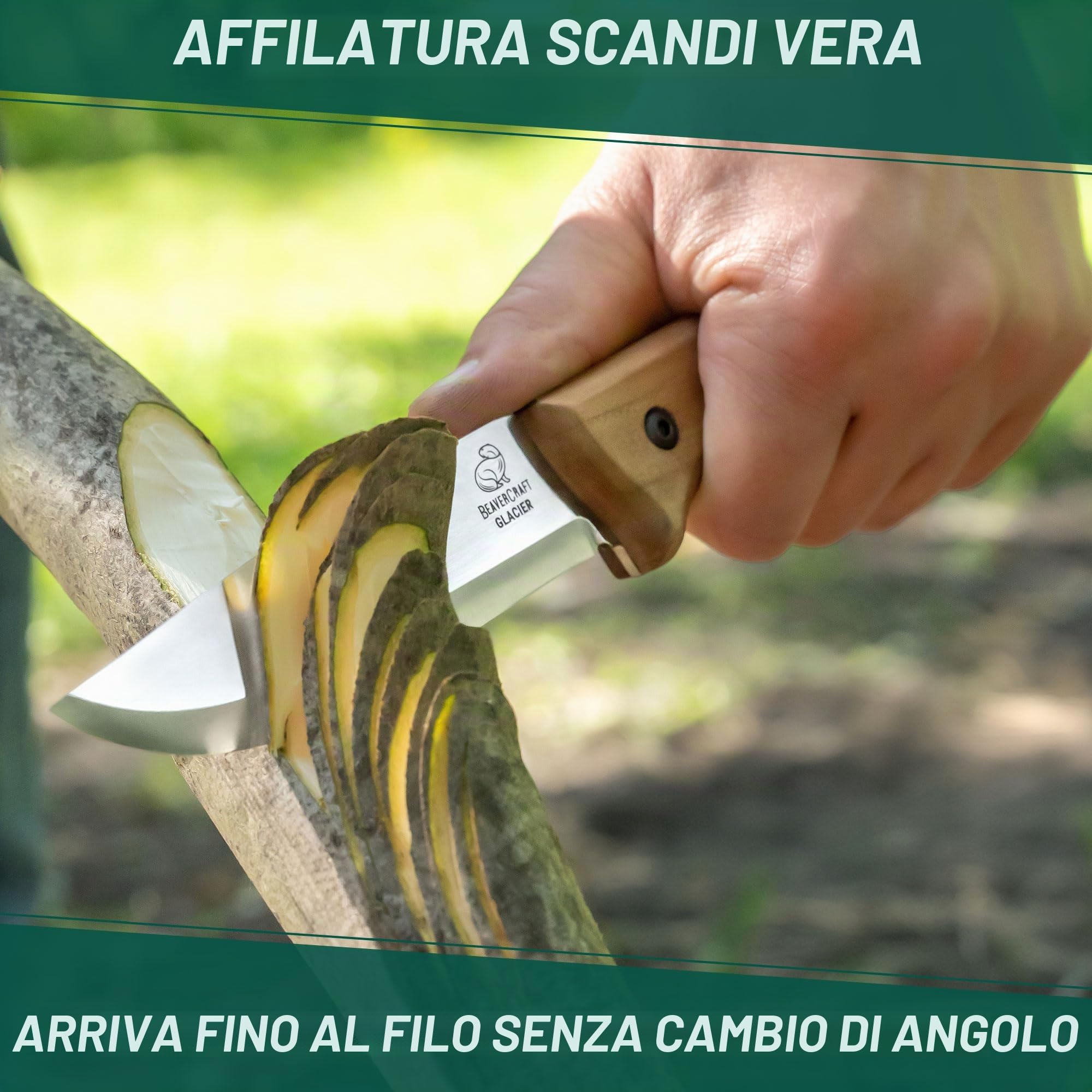BeaverCraft Coltello da bushcraft Lama in acciaio Coltello a lama fissa con fodero in pelle Coltello da campeggio Coltello da sopravvivenza in acciaio al carbonio a codolo intero | BSH2 Glacier