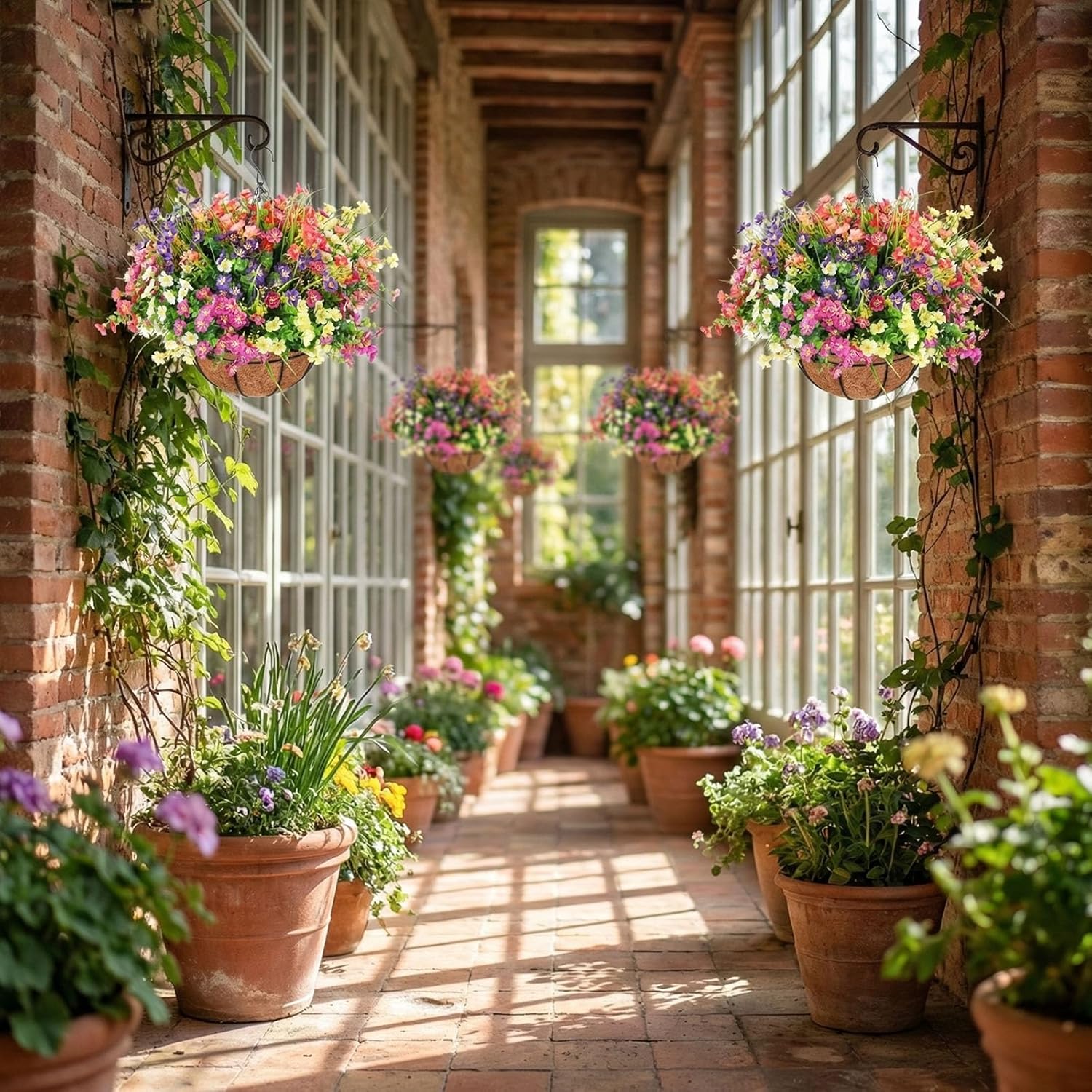 2 Set Artificial Daisy Flowers for Outdoors Summer Outside UV Resistant with 2 Hanging Baskets Hanging Planters with 36 Artificial Daisy Silk Flowers for Porch Home Patio Yard