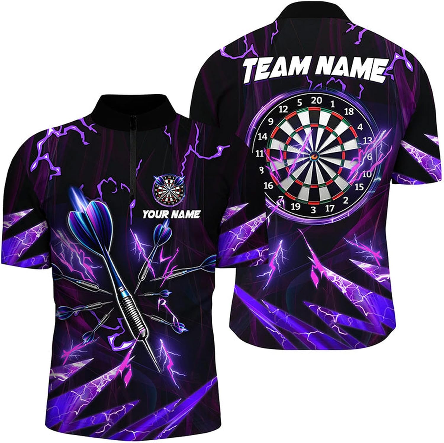 Personalized Dart Jerseys for Men, Black Green Personalized Darts Quarter Zip Shirt, Dart Jerseys for Men, 3D Dart