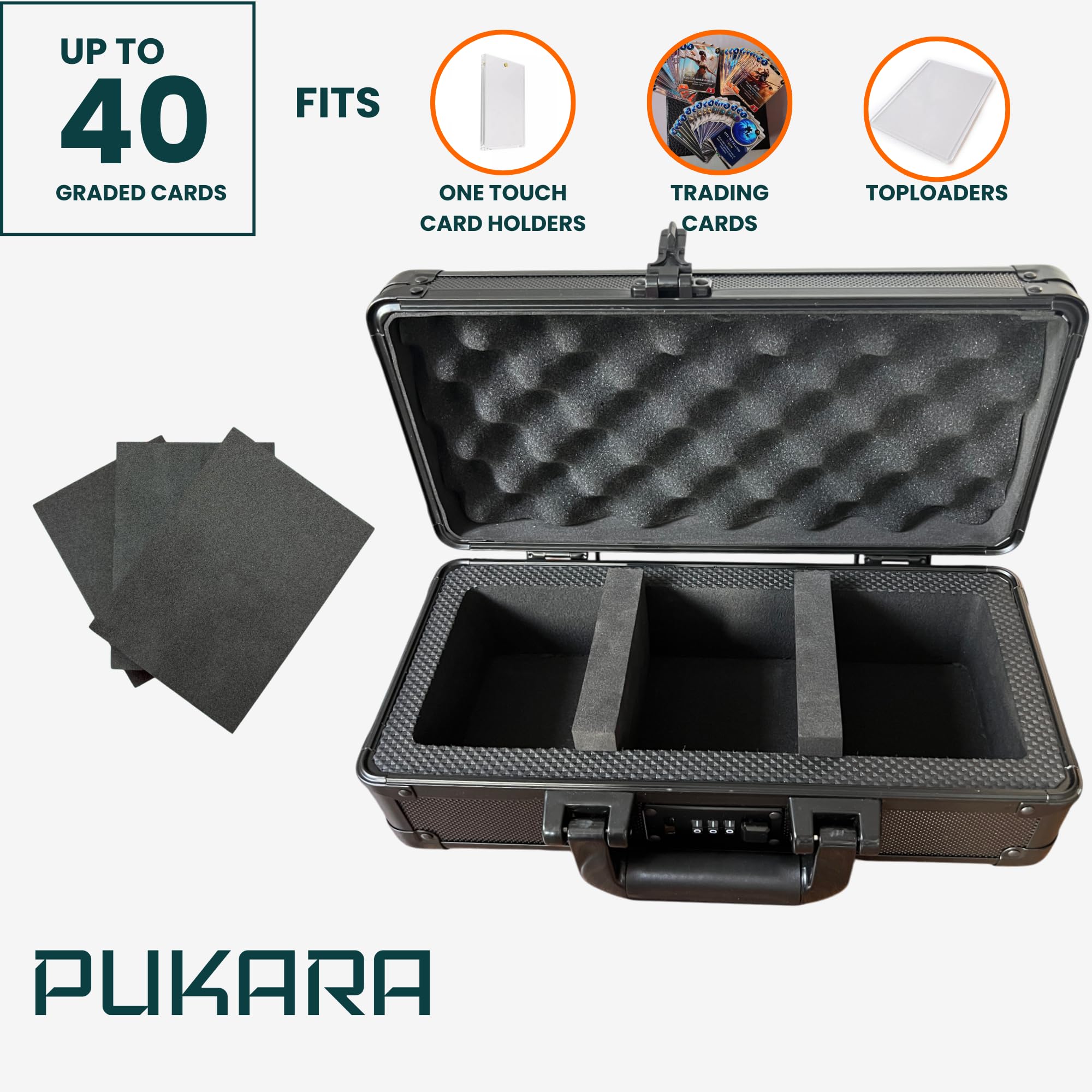 PUKARA Collector-Grade Card Storage Case, Reinforced Corners, Non-Slip Feet, EVA Foam, 40 Slabs TCG Hard MTG, PTCG, YOG - Image 3