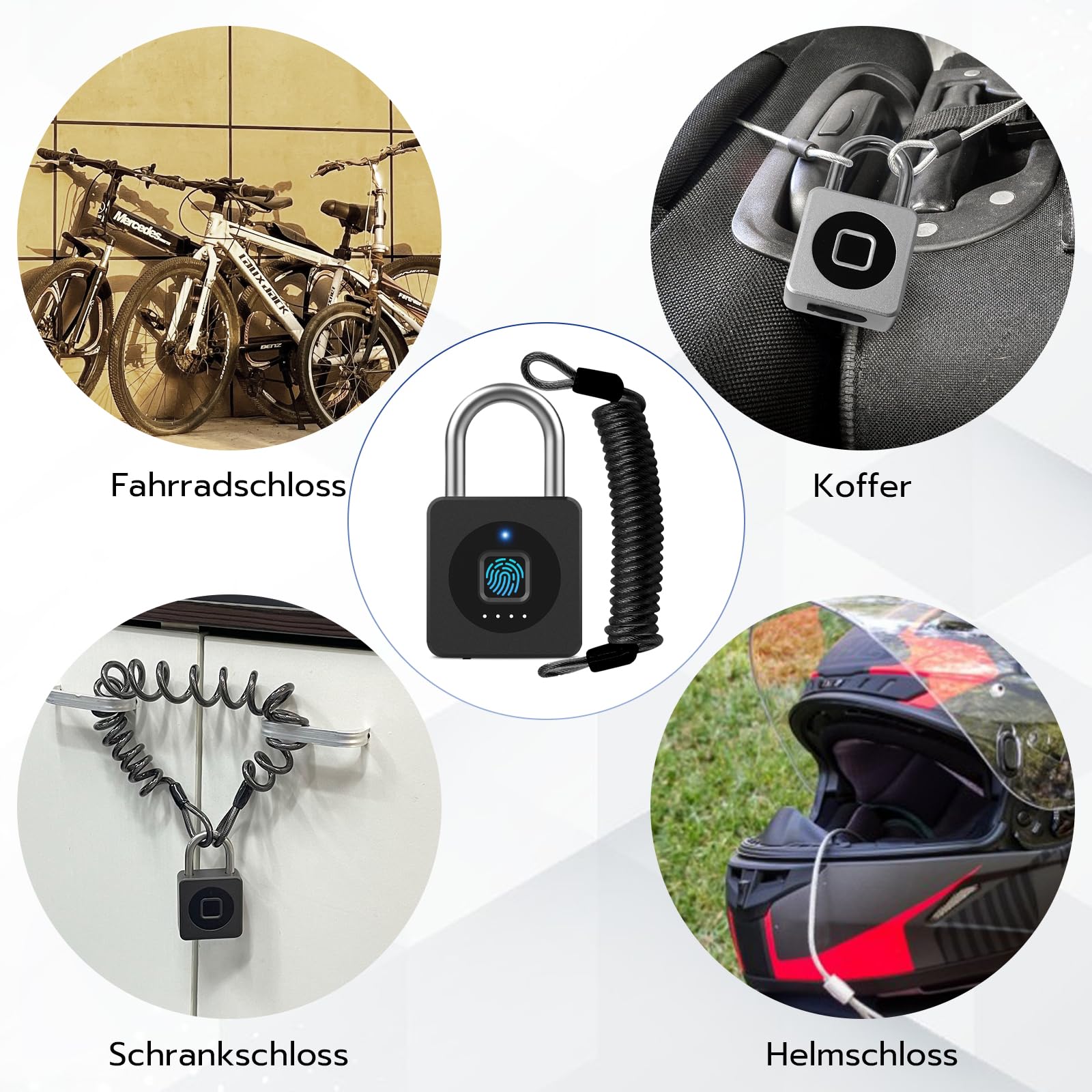 Lucchetto con impronta digitale, lucchetto con app, lucchetto con cavo in acciaio senza chiave, biometrico intelligente, impermeabile, per palestra, armadietto, casco, cancello bagagli