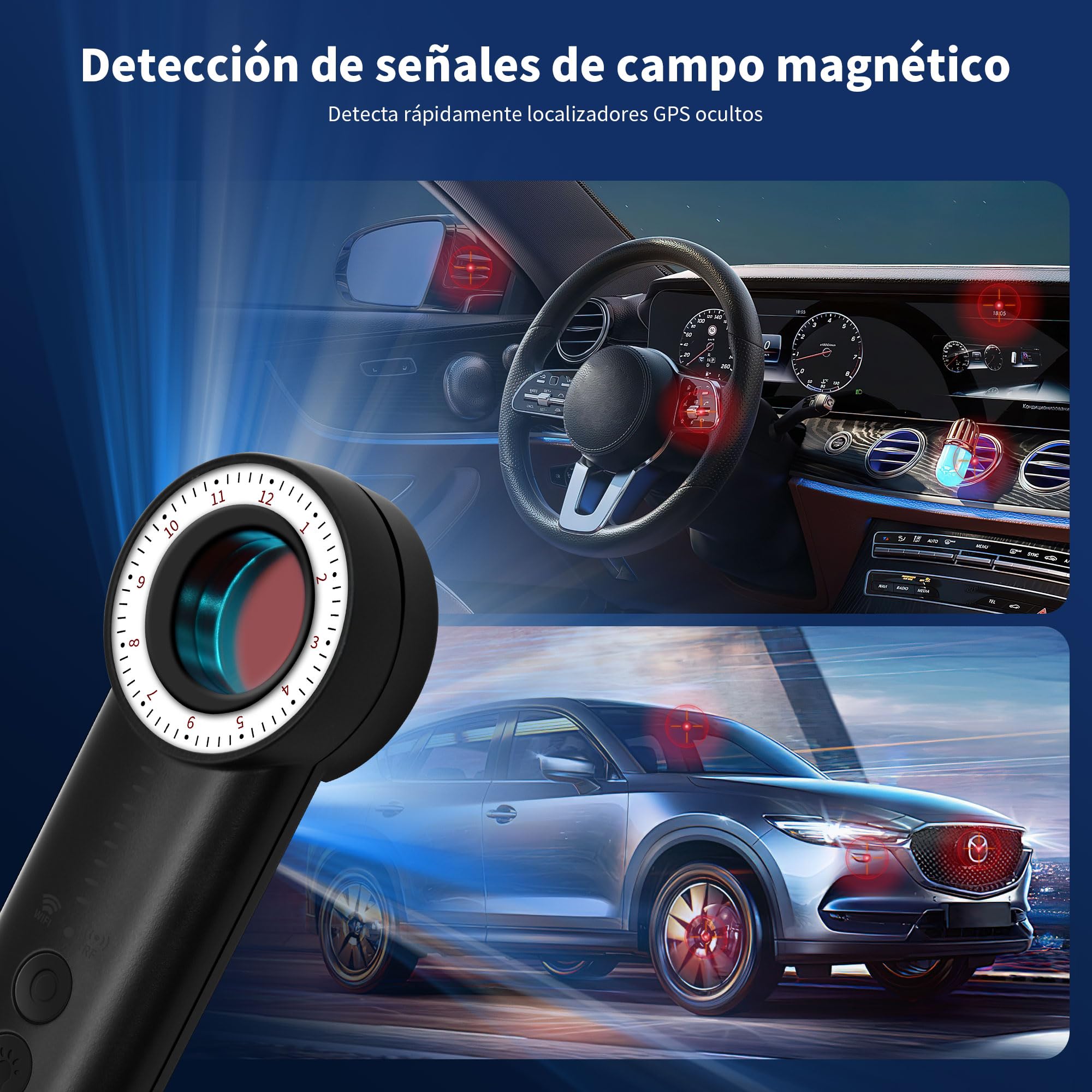 UYIKOO Detector de Camaras y Microfonos Ocultos, Detector de Cámara Espía Oculta, Señal RF Inalámbrico Detector Bug Detector Detector de Bichos GPSpara Oficina, Hotel, Hogar