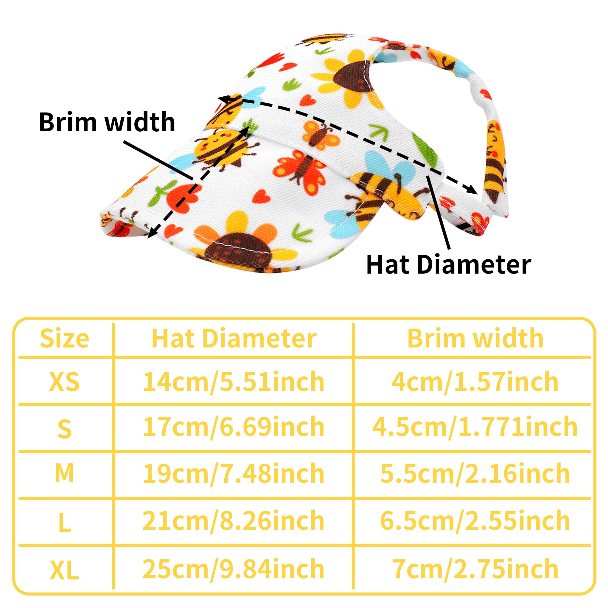 Dog Sun Hat Baseball Cap for XS Extral Small Puppy Doggie Doggy Cats with Ear Holes Adjustable Drawstring Waterproof UV Protection Honeybee White XS - Image 2