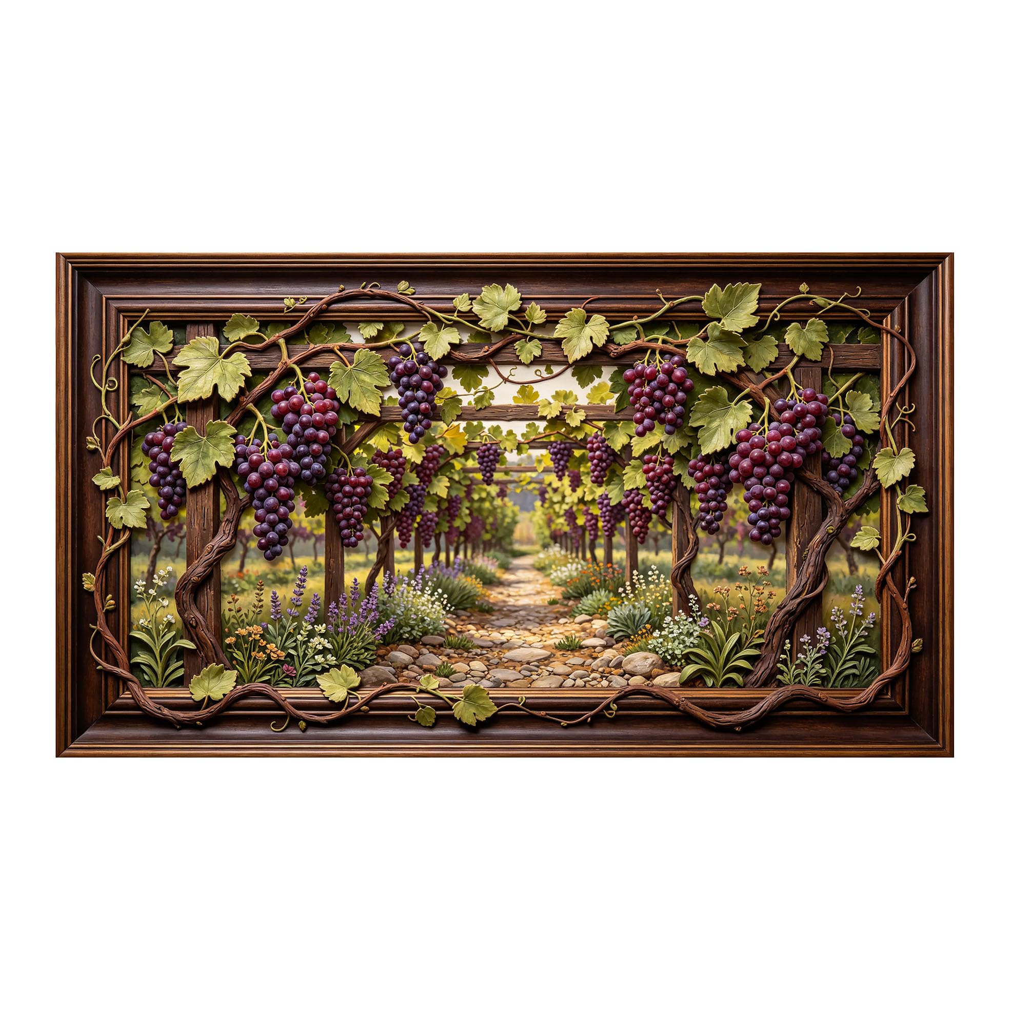 Murasolite 3D Framed Wall Art Vineyard Path Landscape Oil Painting SelfAdhesive Fabric Mural Wall Decor， Peel and Stick No Damage to Wall， AntiFall Safe Design for Bedroom Living Room