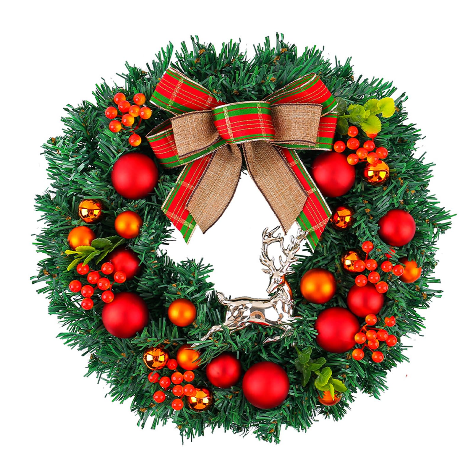 Tsophreniq Christmas Wreath with Bowknot Seasonal Wreath with Christmas Sphere for Door or Fireplaces Enhancement Holiday Ornament