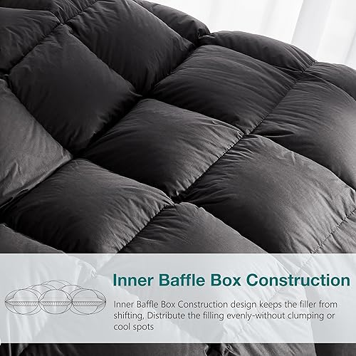 Miniatura 6 de KAKABELL Edredón de plumas de ganso tamaño California King para todas las estaciones, ultra suave y acogedor, relleno de edredón sin ruido con funda