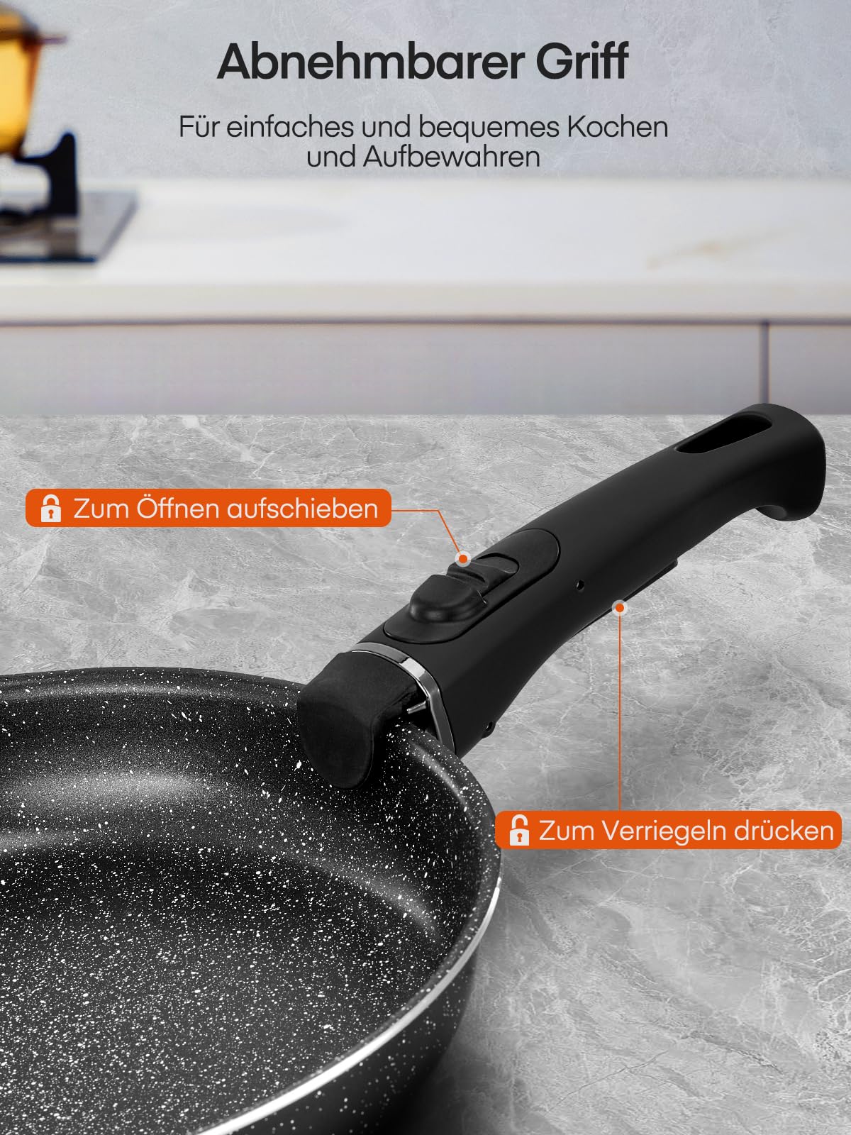 FOHERE Topfset Pfannenset 8-Teilig mit 2 Abnehmbaren Griffen Und 2 Deckel, Pfanne 20/28CM, Topf 2.6/1.4L, Induktions Töpfe Set Für alle Herdarten, Spülmaschinenfest Und ofenfest, Antihaftbeschichtet